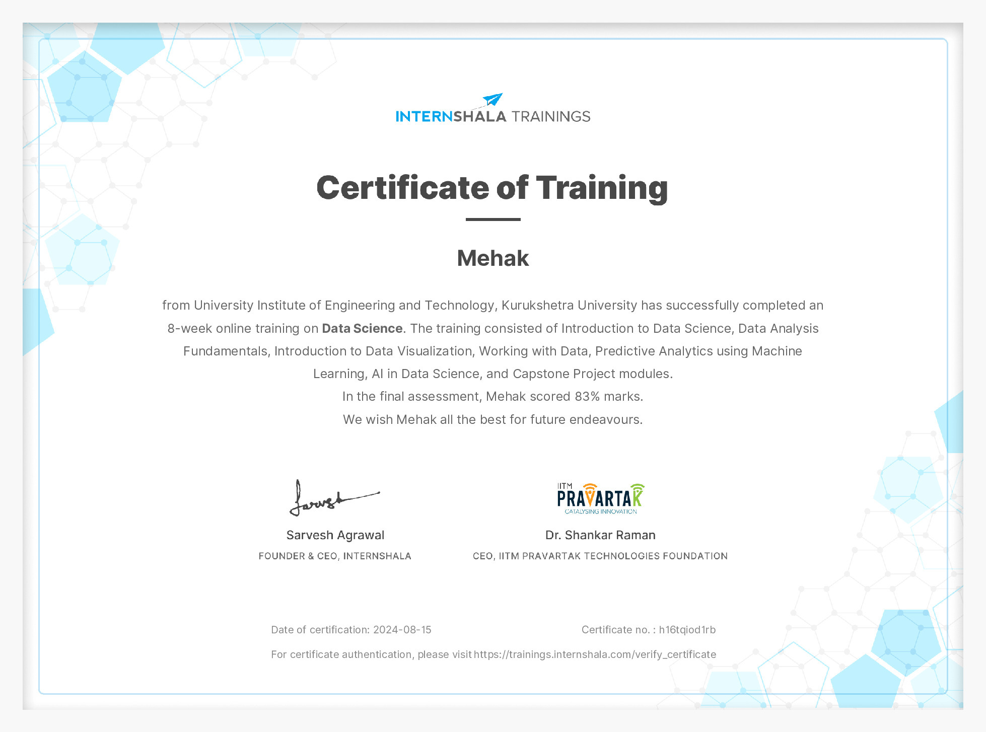 Certificate of completion