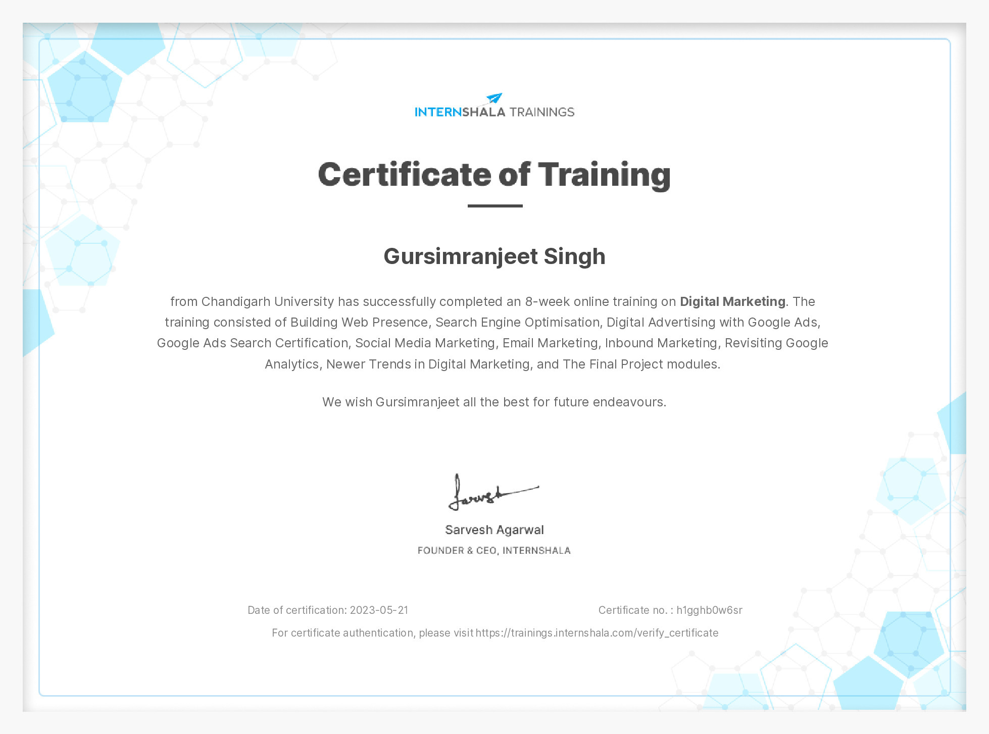 Certificate of completion