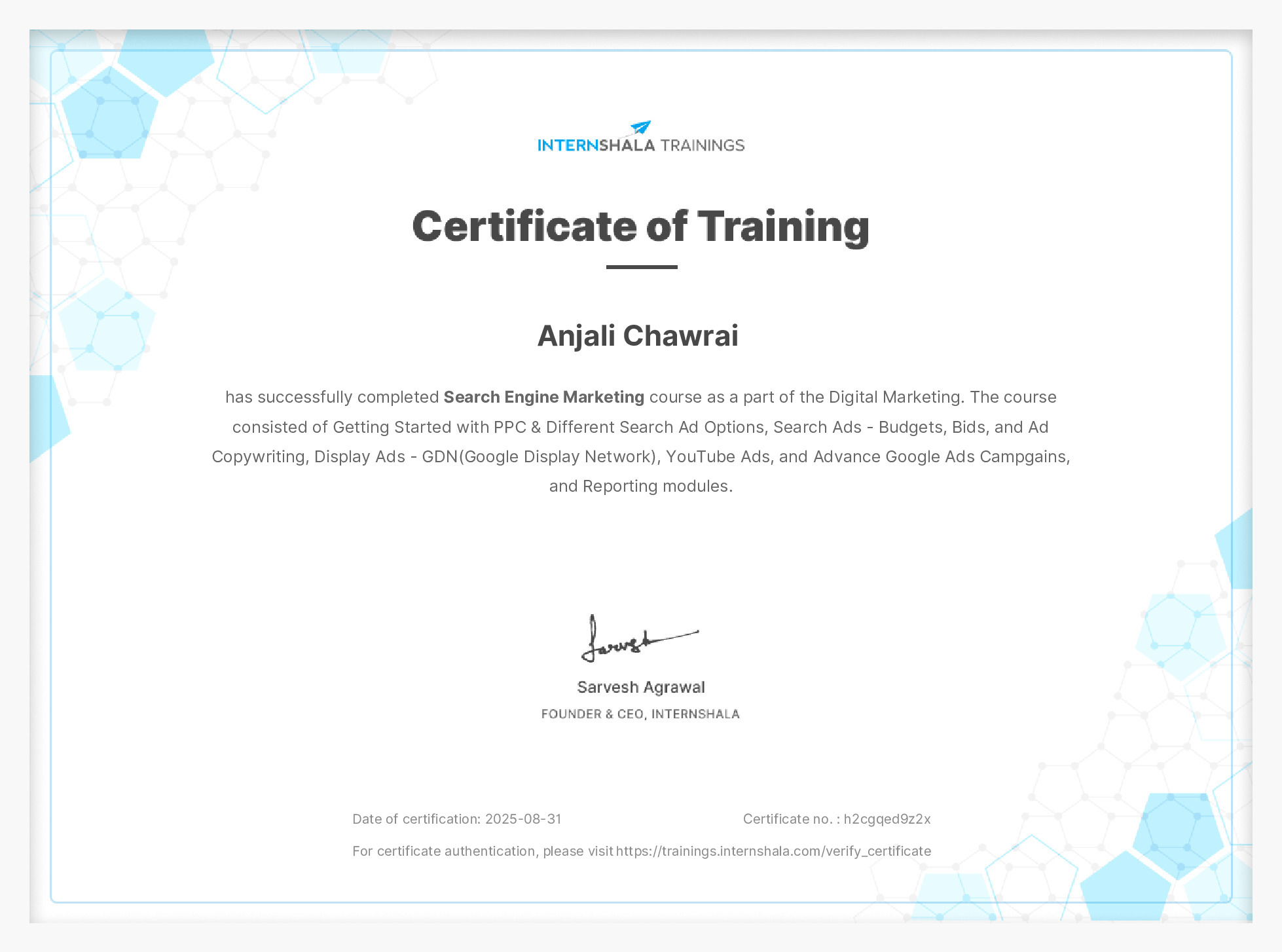 Certificate of completion