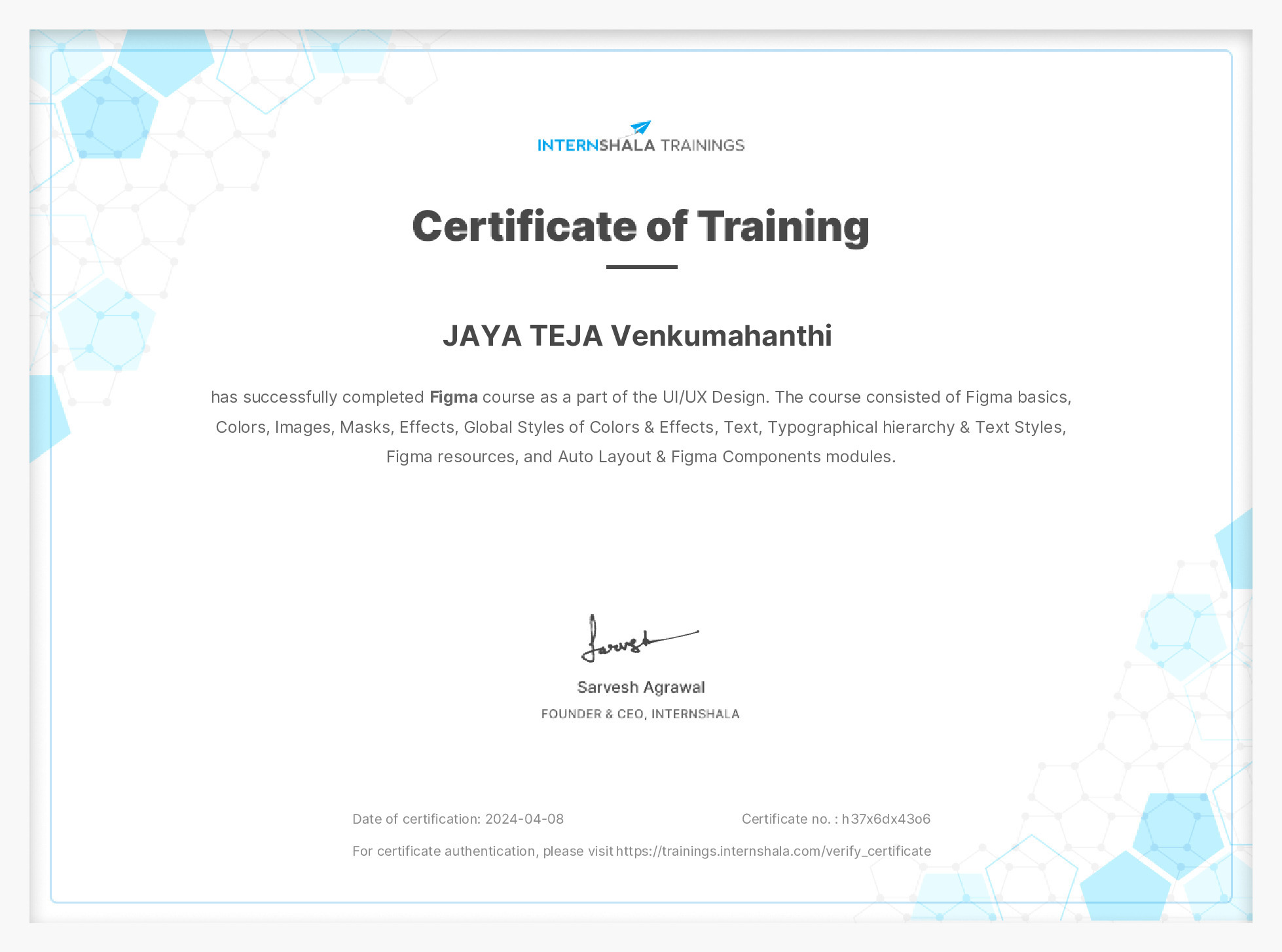 Certificate of completion