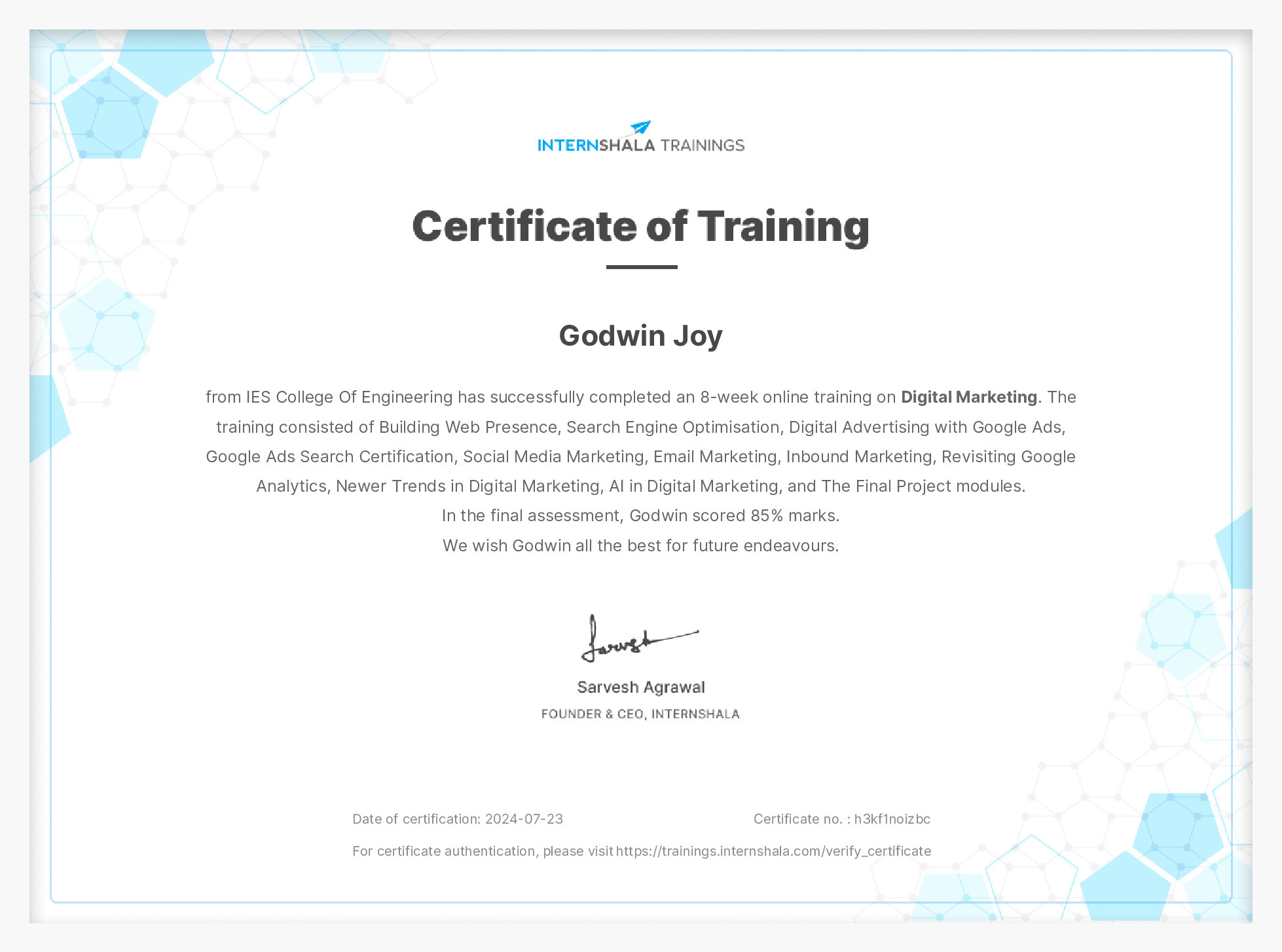 Certificate of completion