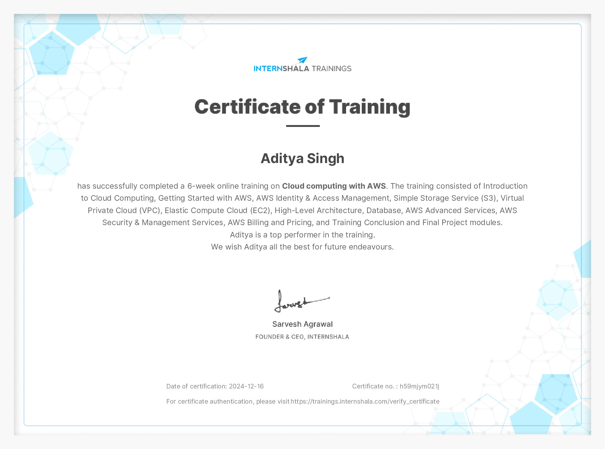Certificate of completion