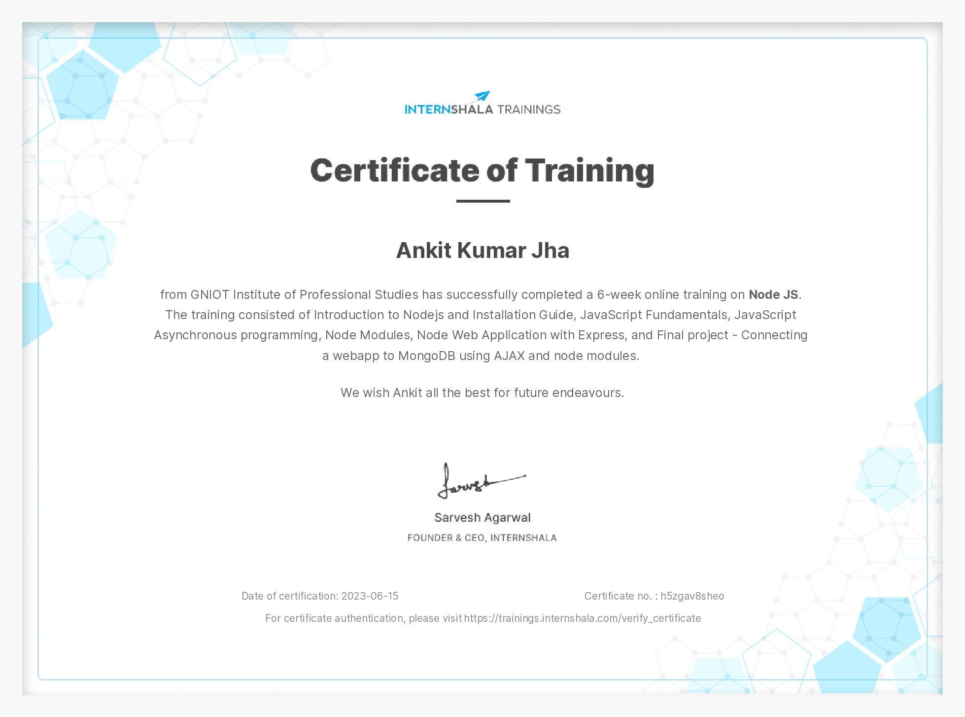 Certificate of completion