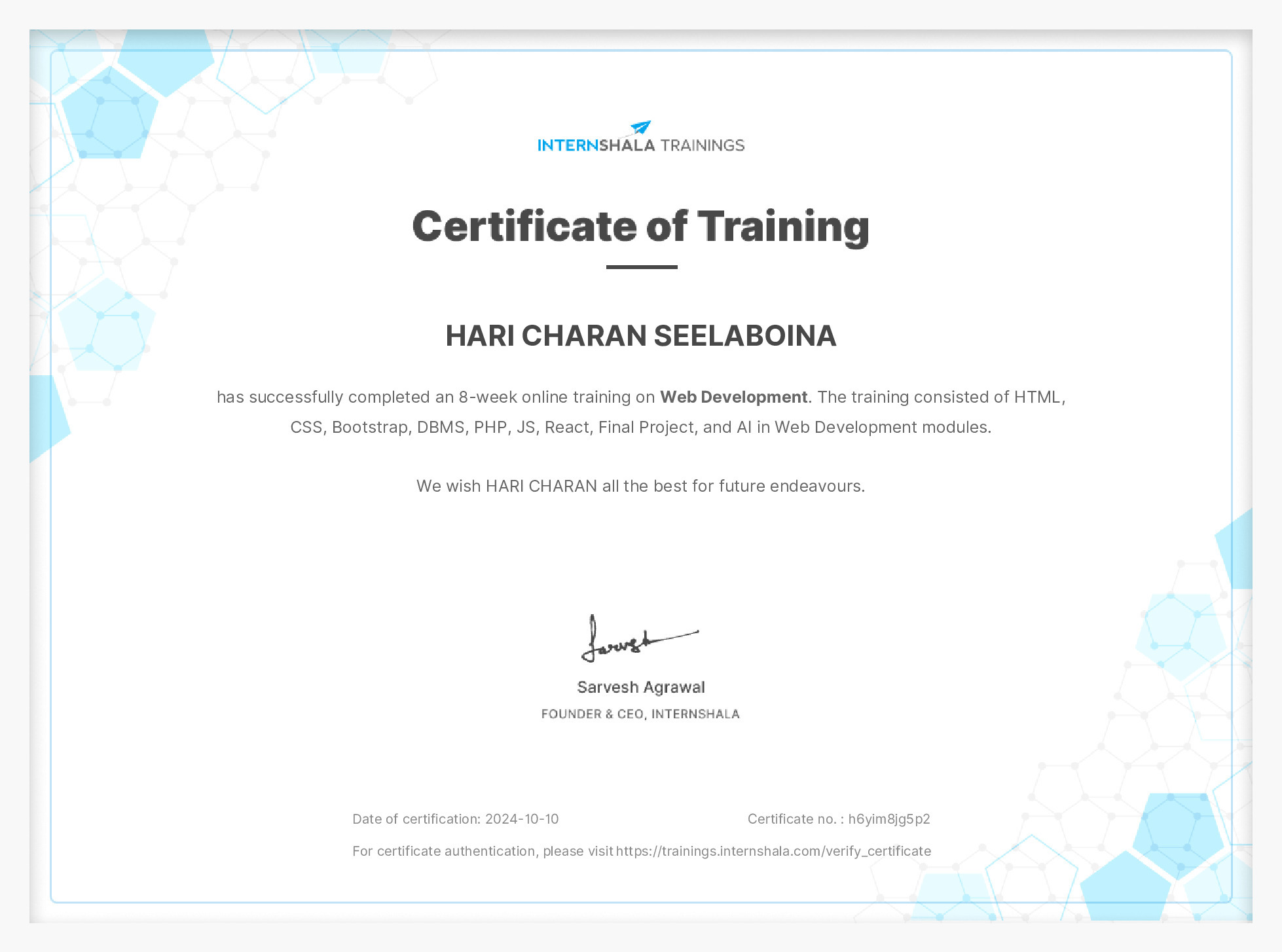 Certificate of completion