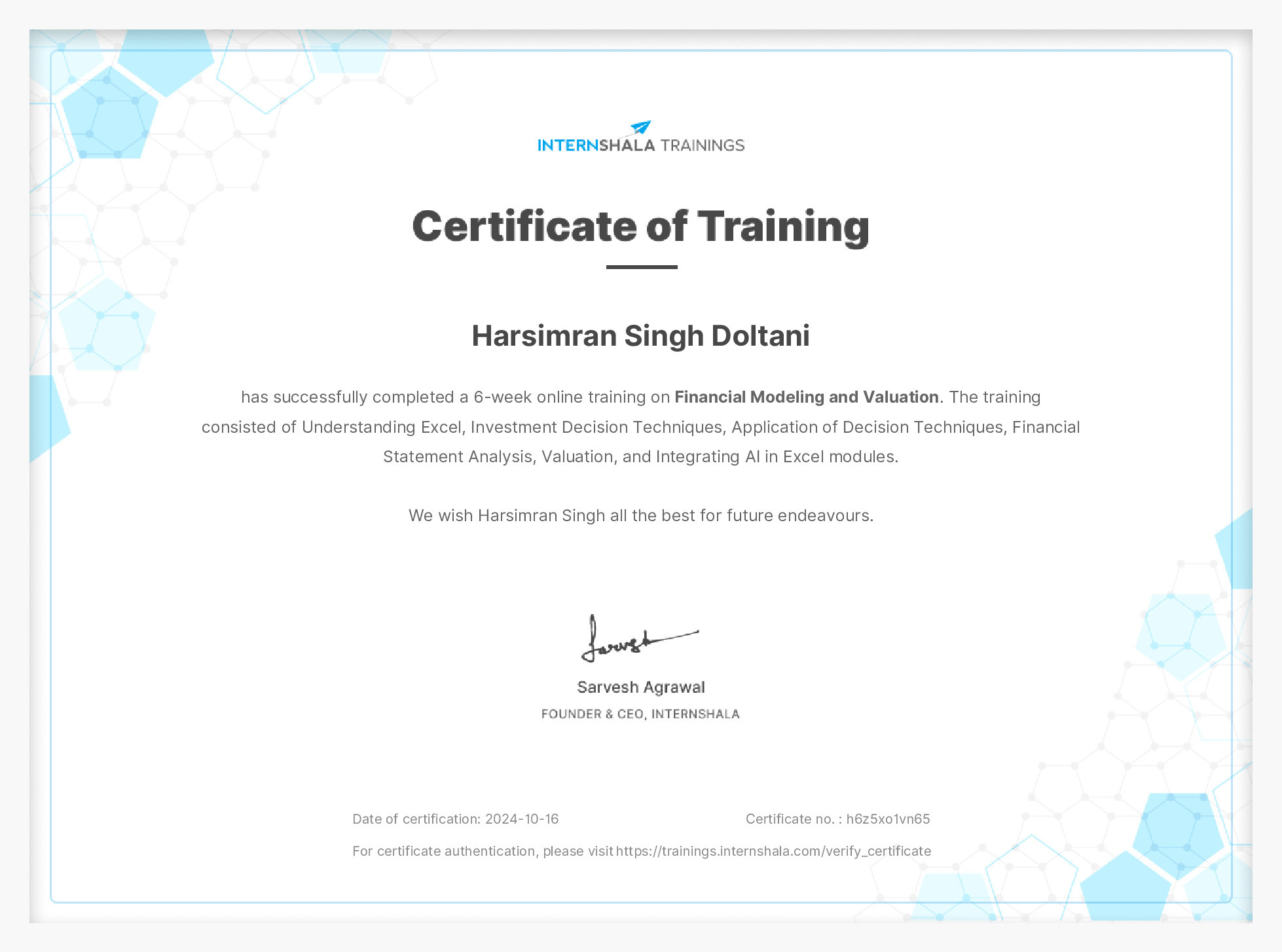 Certificate of completion