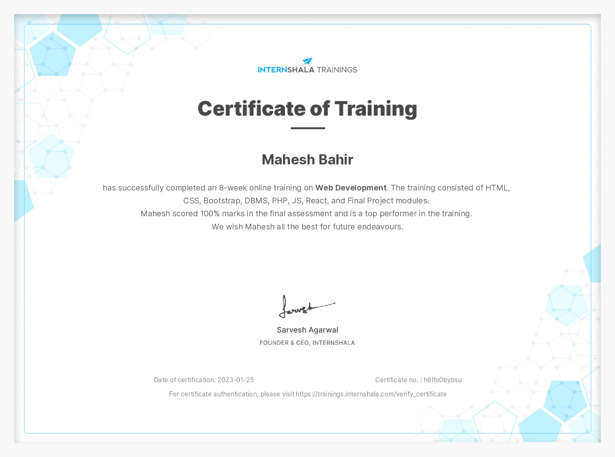 Certificate of completion