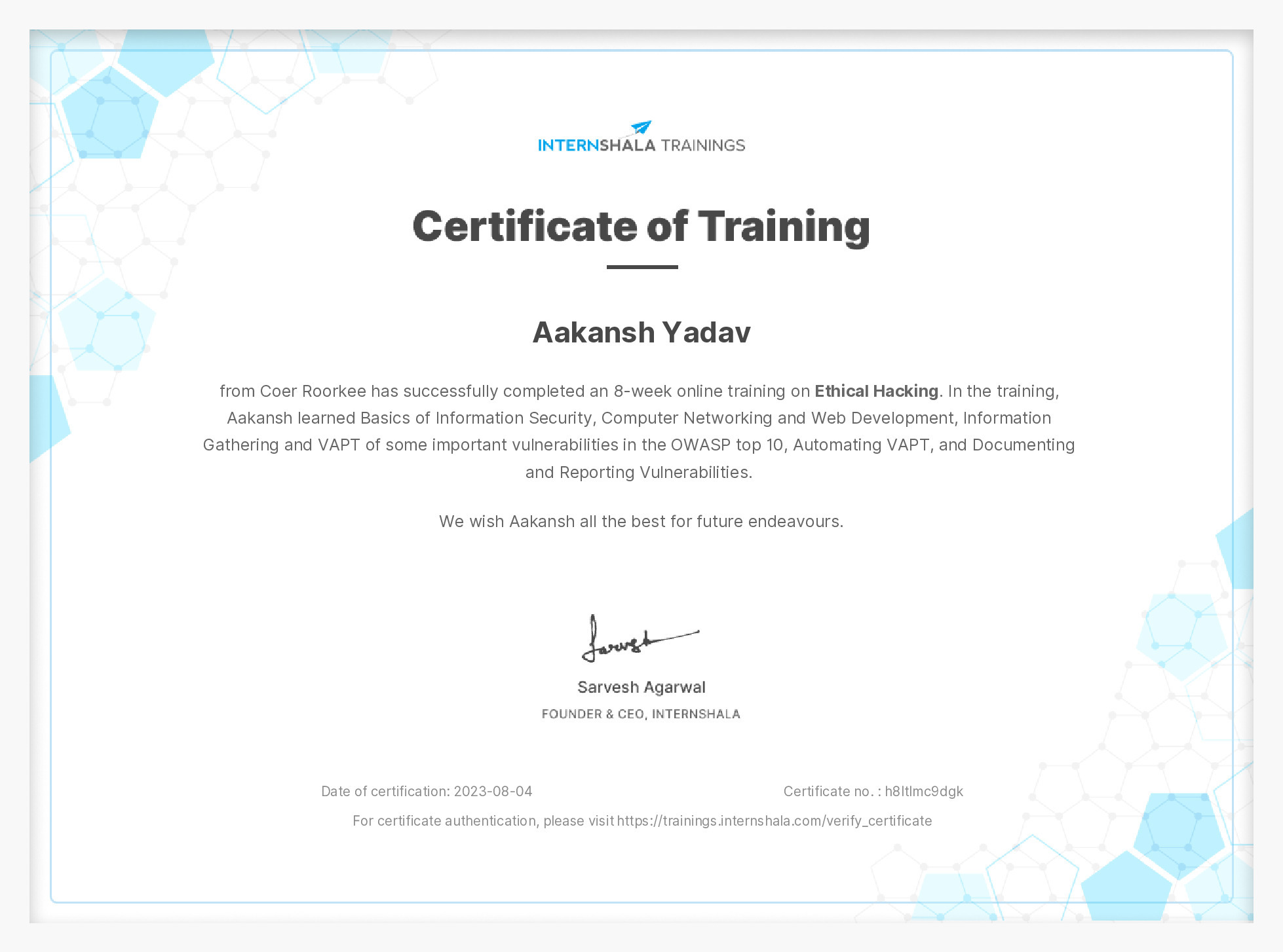 Certificate of completion