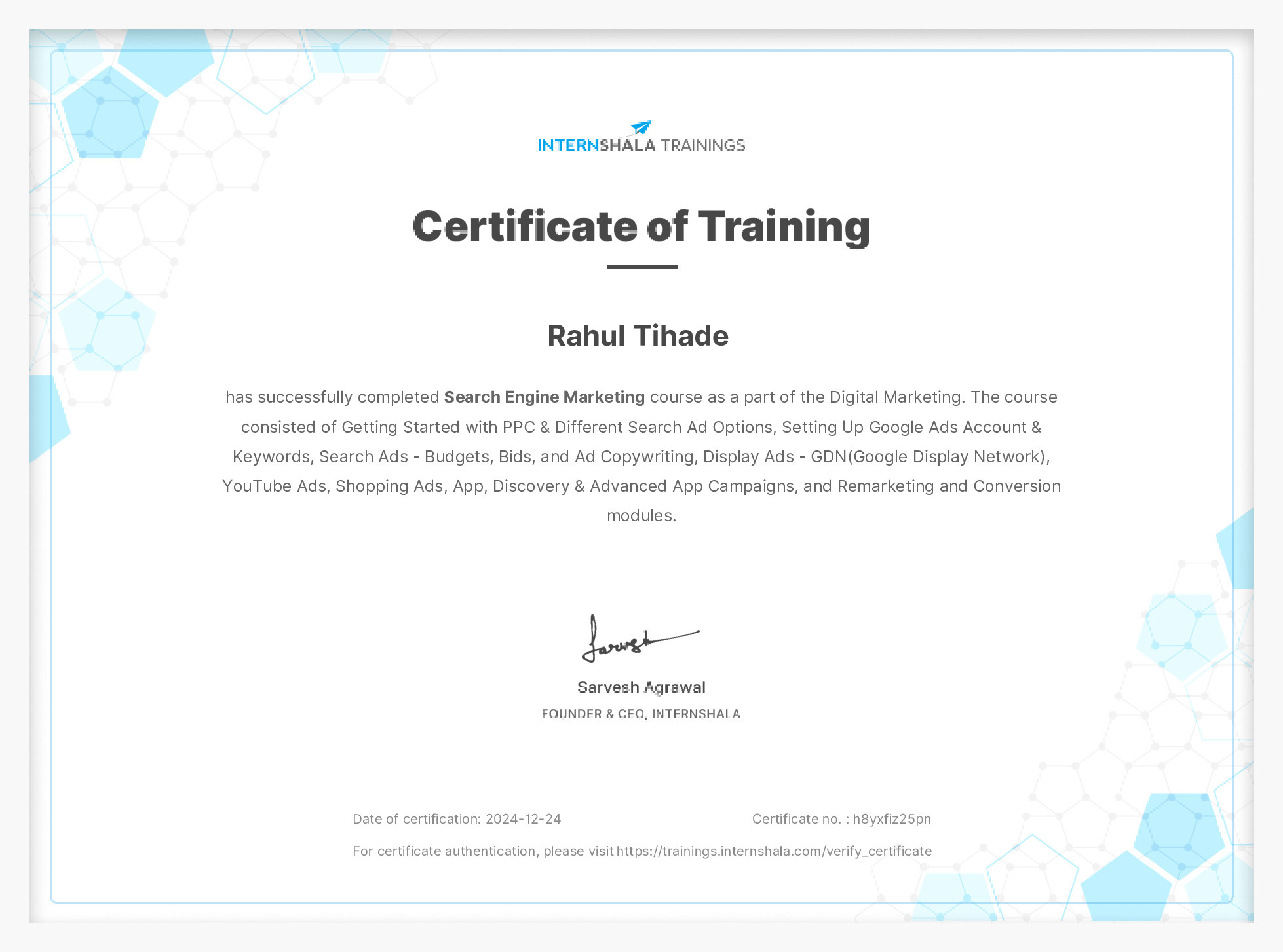 Certificate of completion