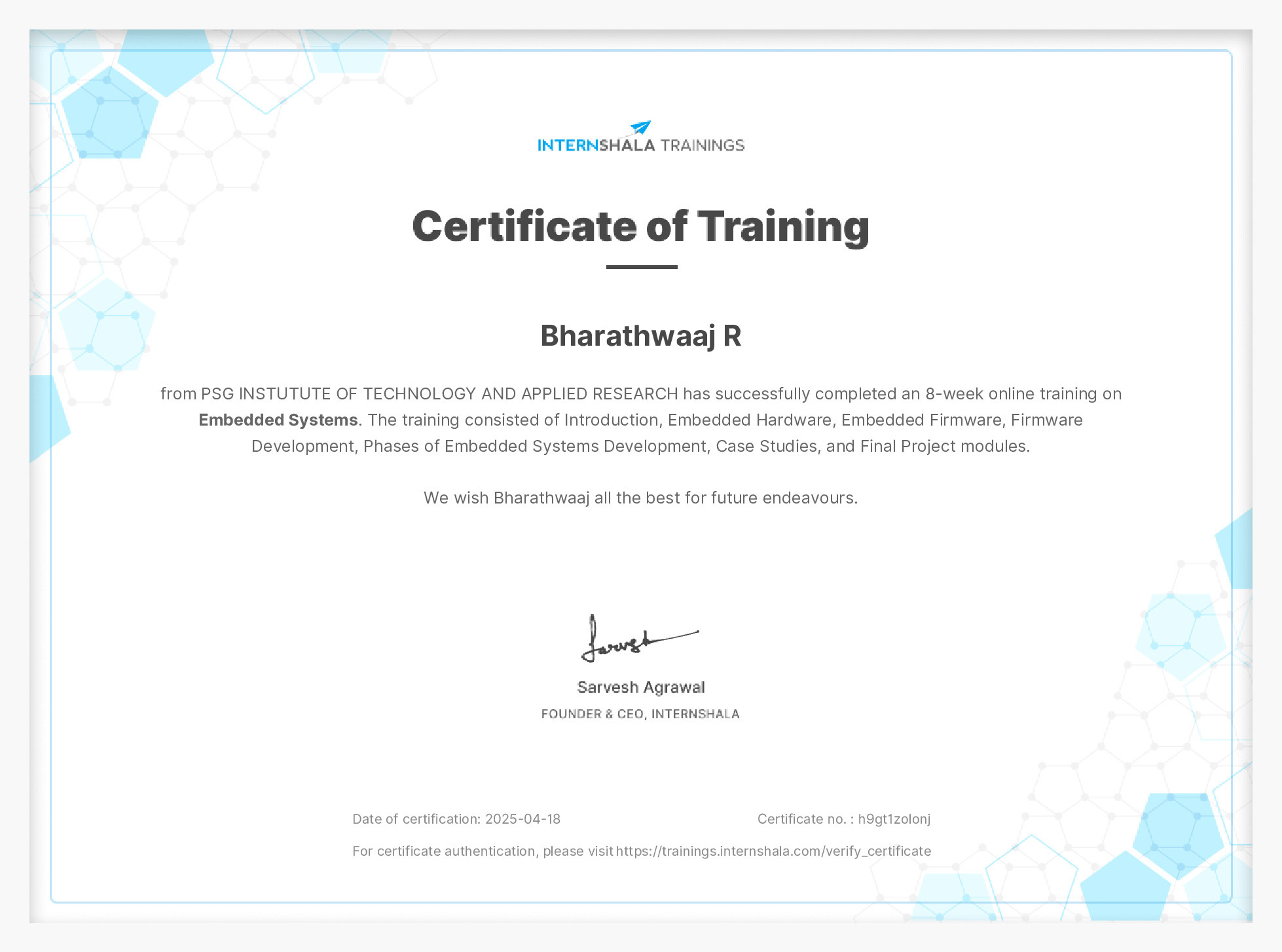 Certificate of completion