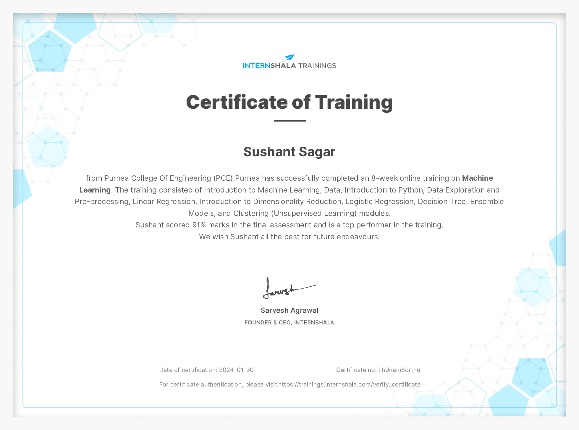 Certificate of completion