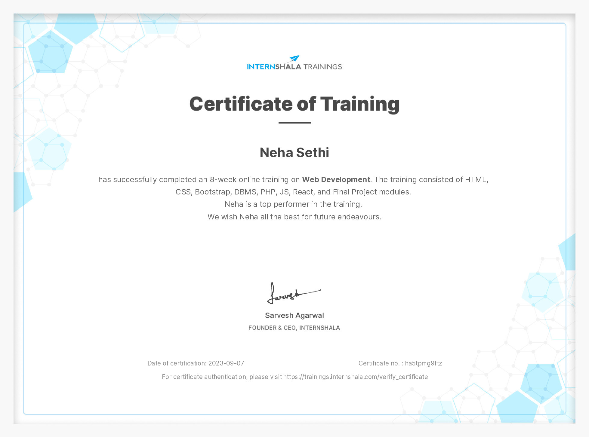 Certificate of completion