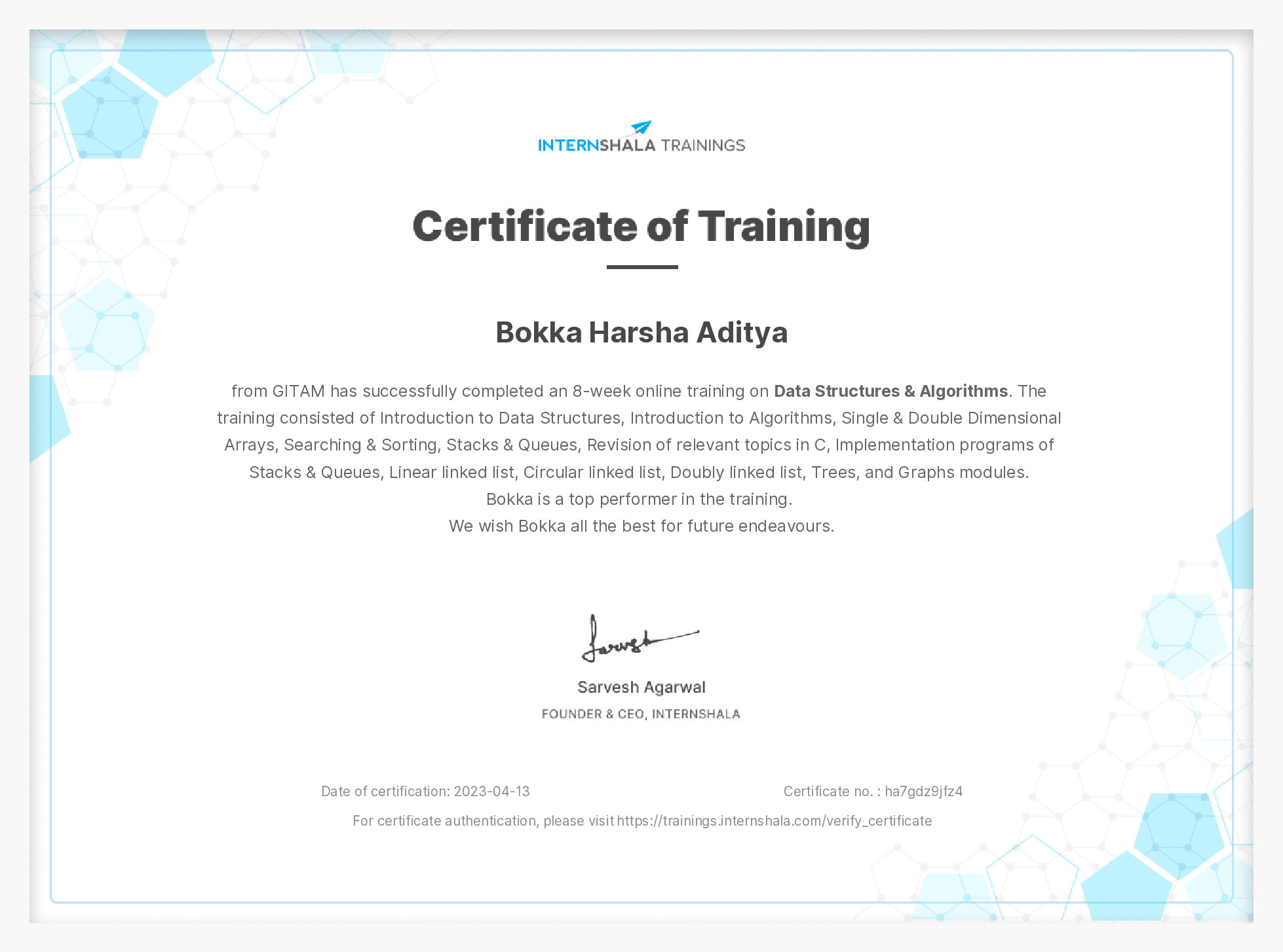 Certificate of completion