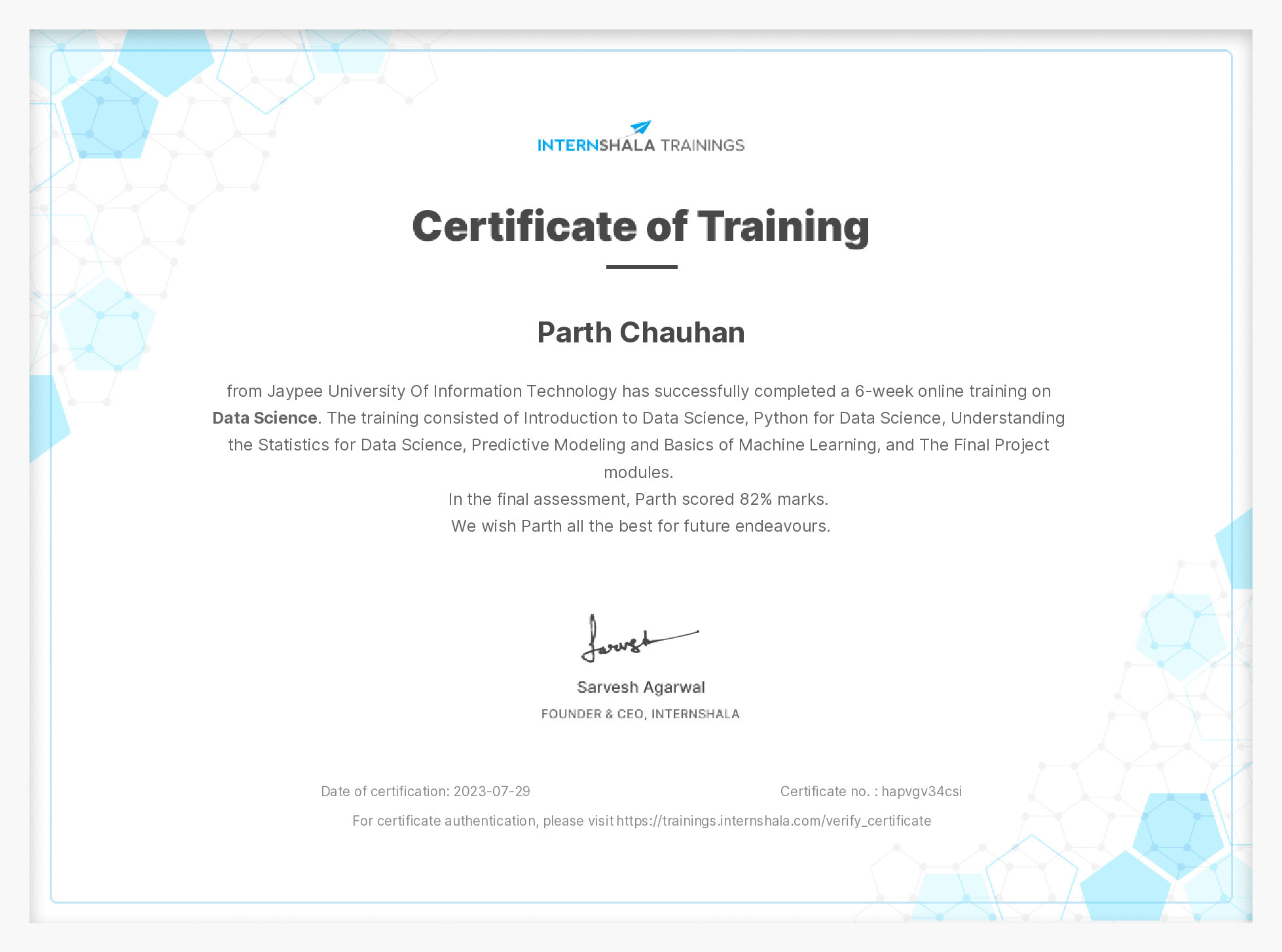 Certificate of completion