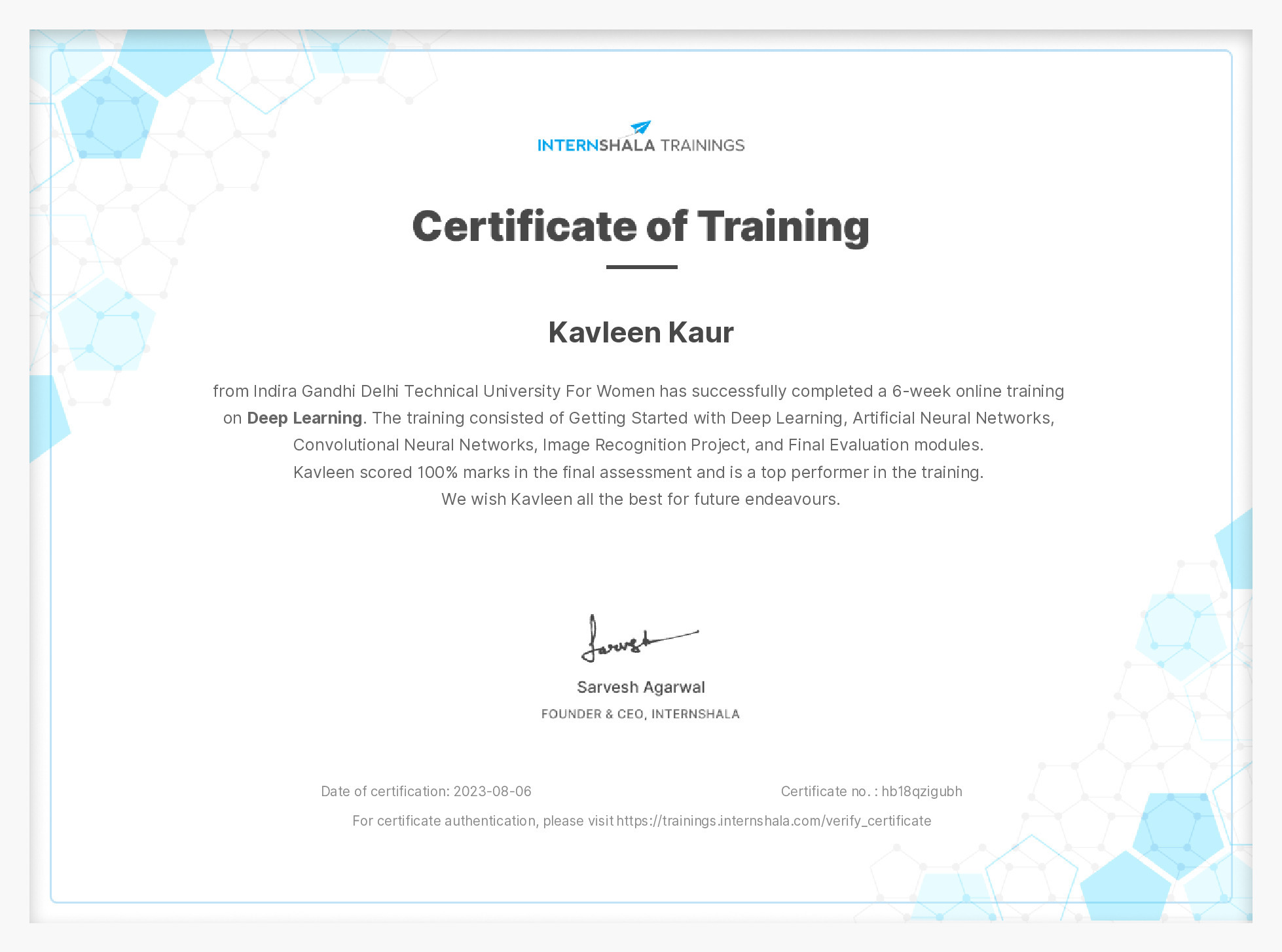 Certificate of completion