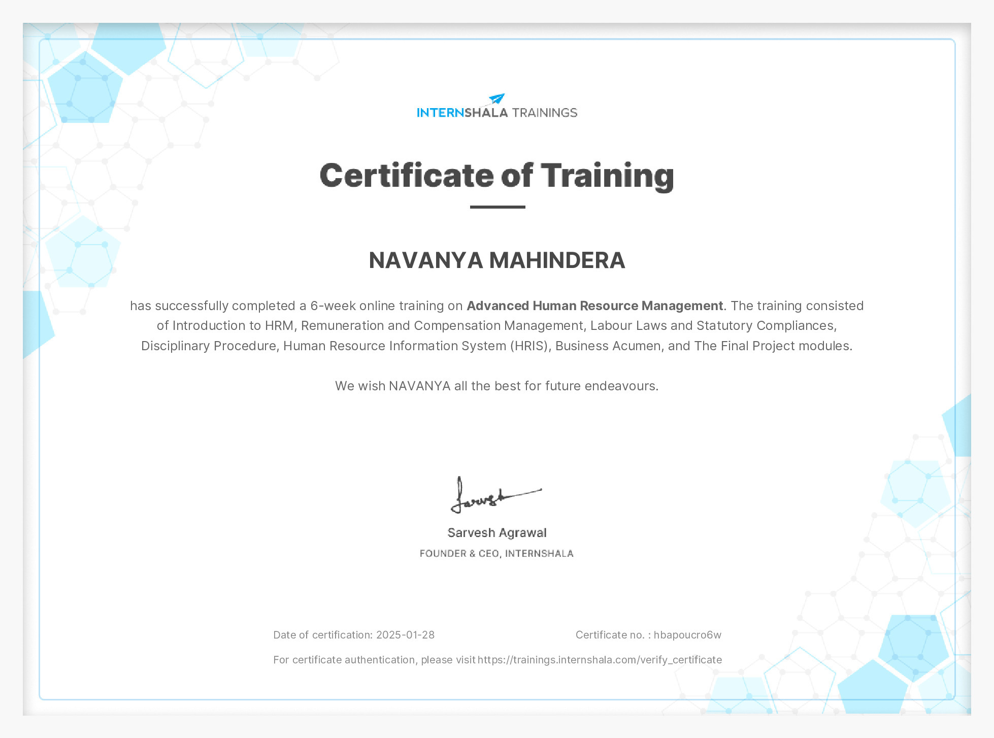 Certificate of completion
