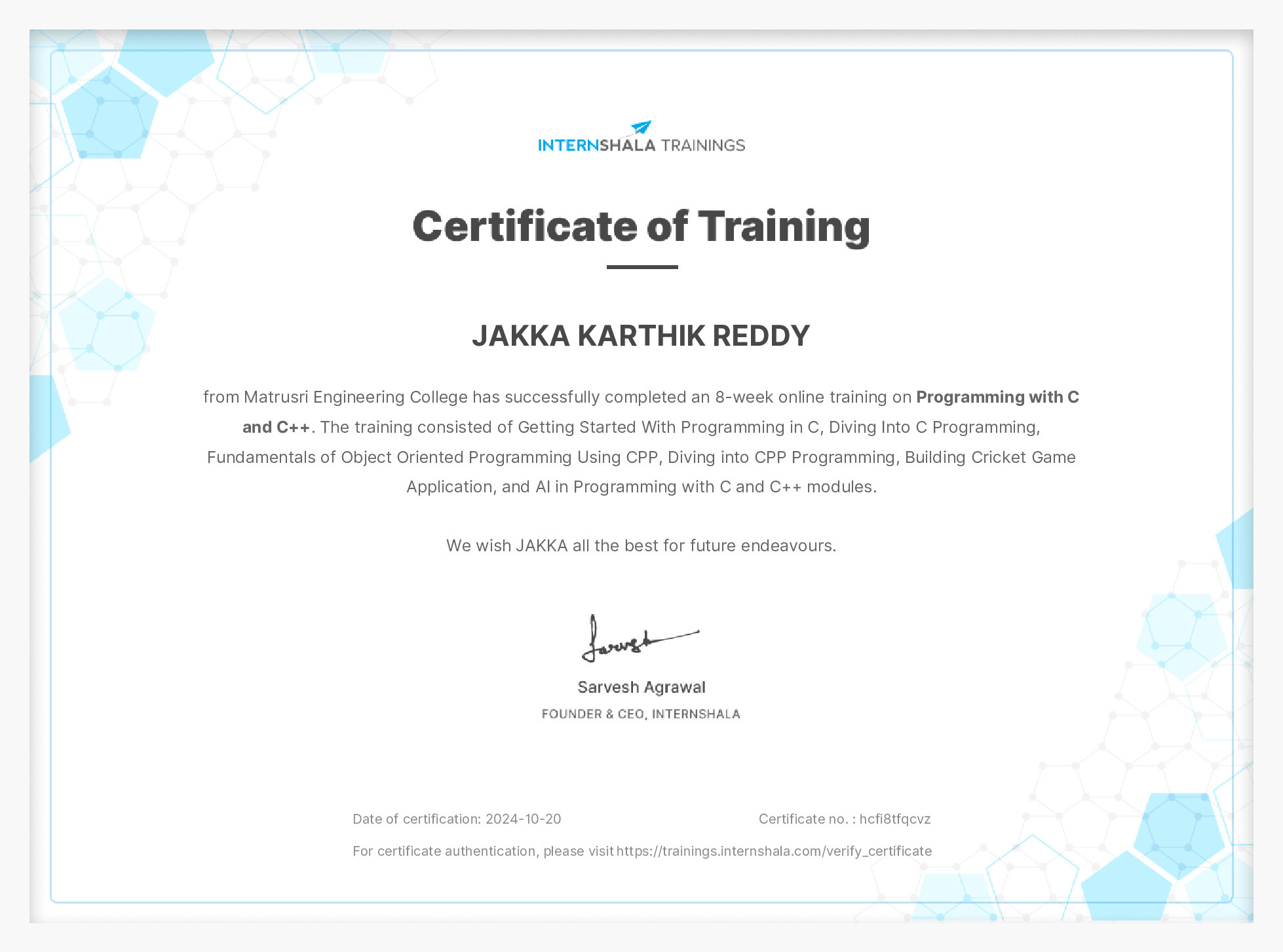 Certificate of completion