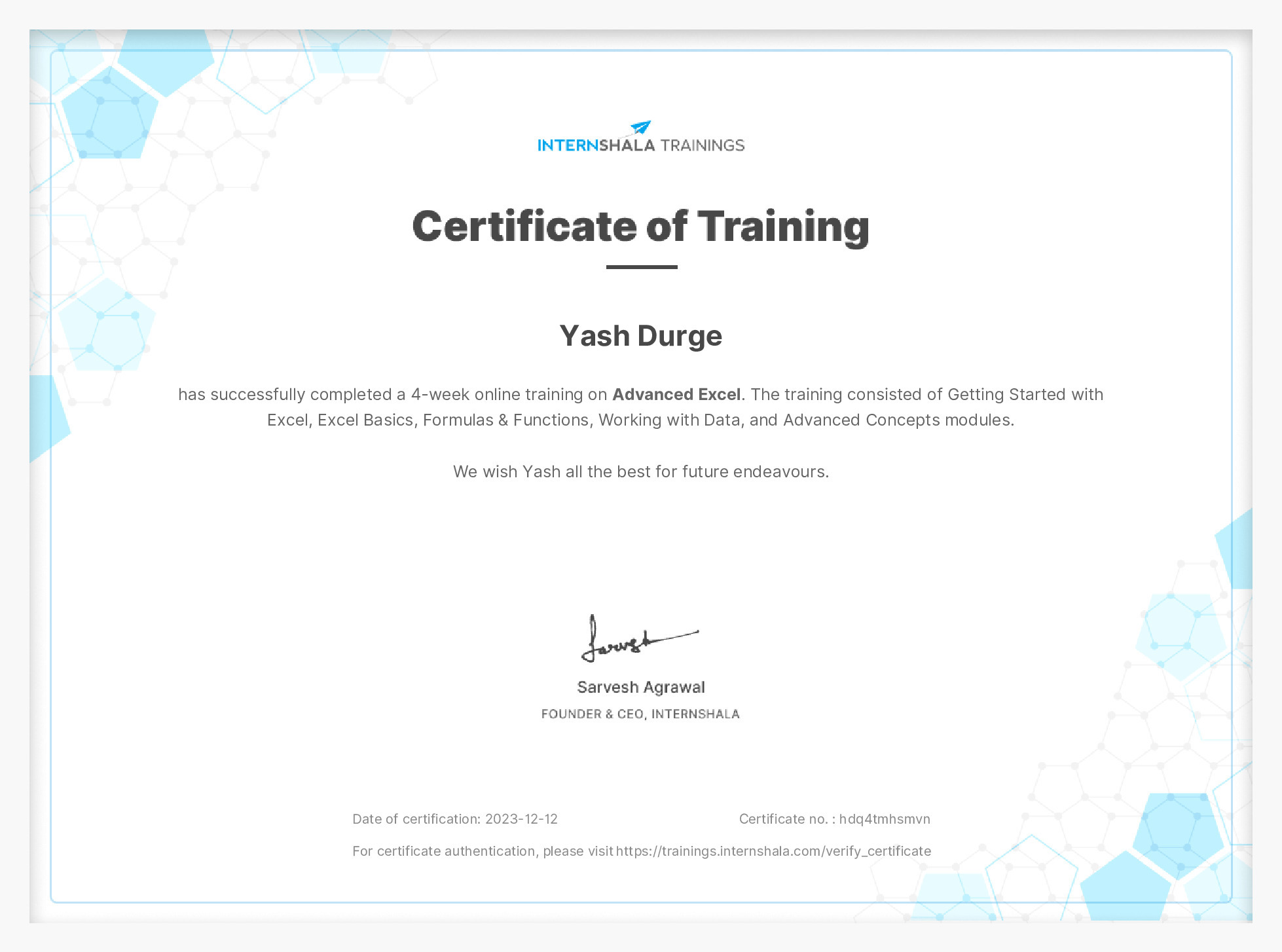 Certificate of completion