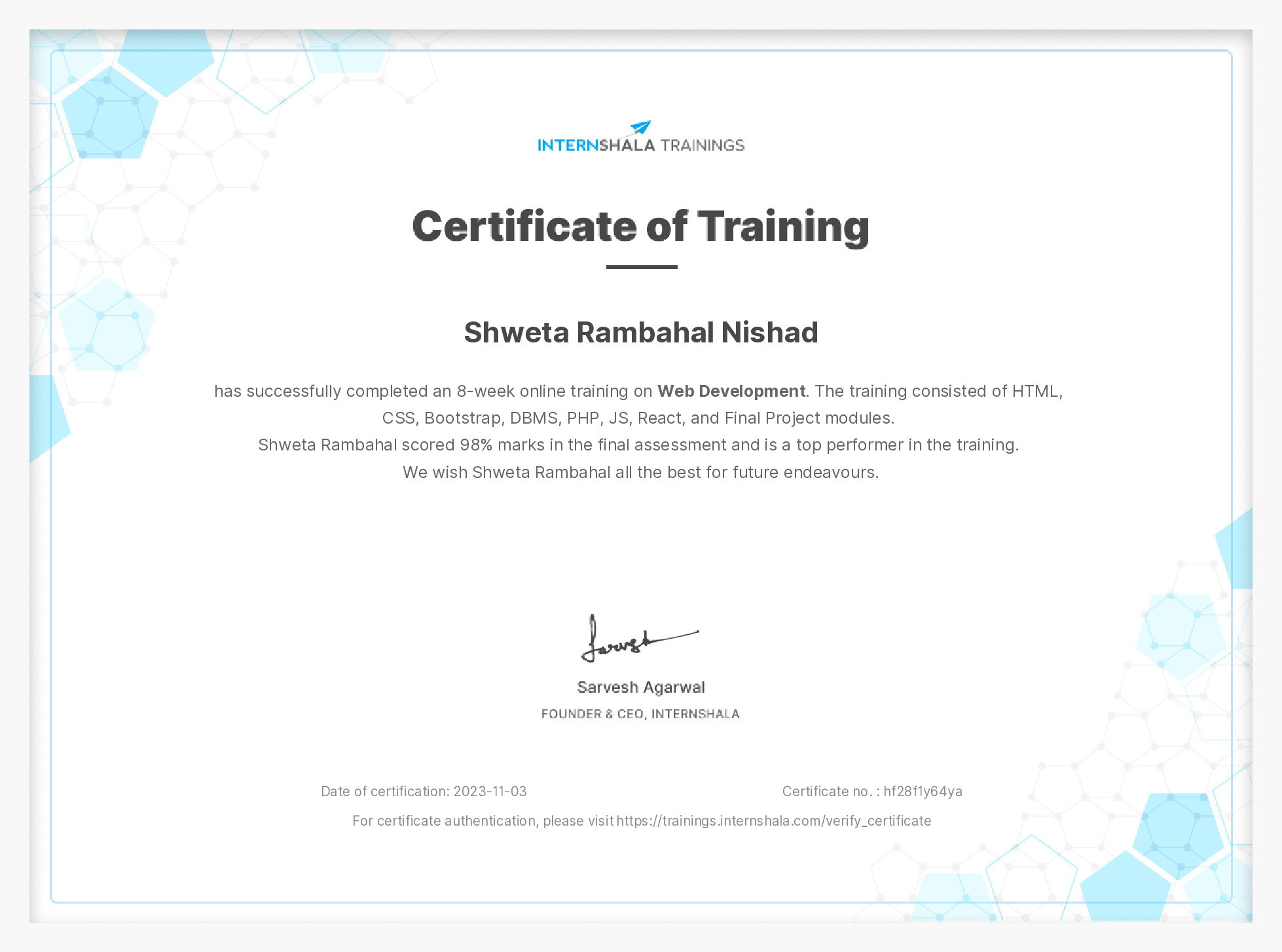 Certificate of completion