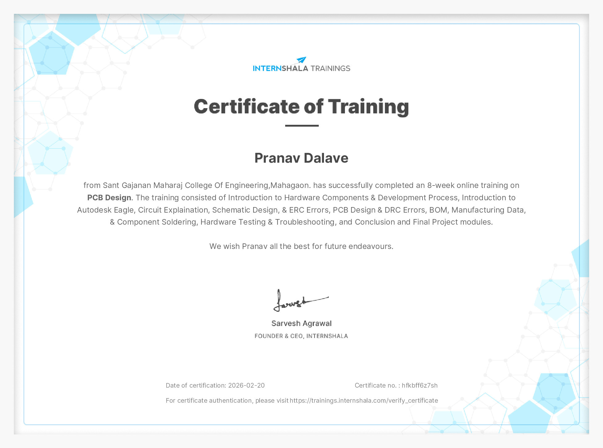 Certificate of completion