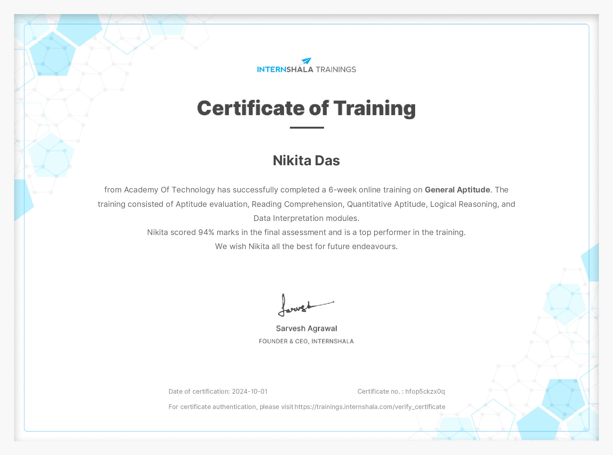 Certificate of completion
