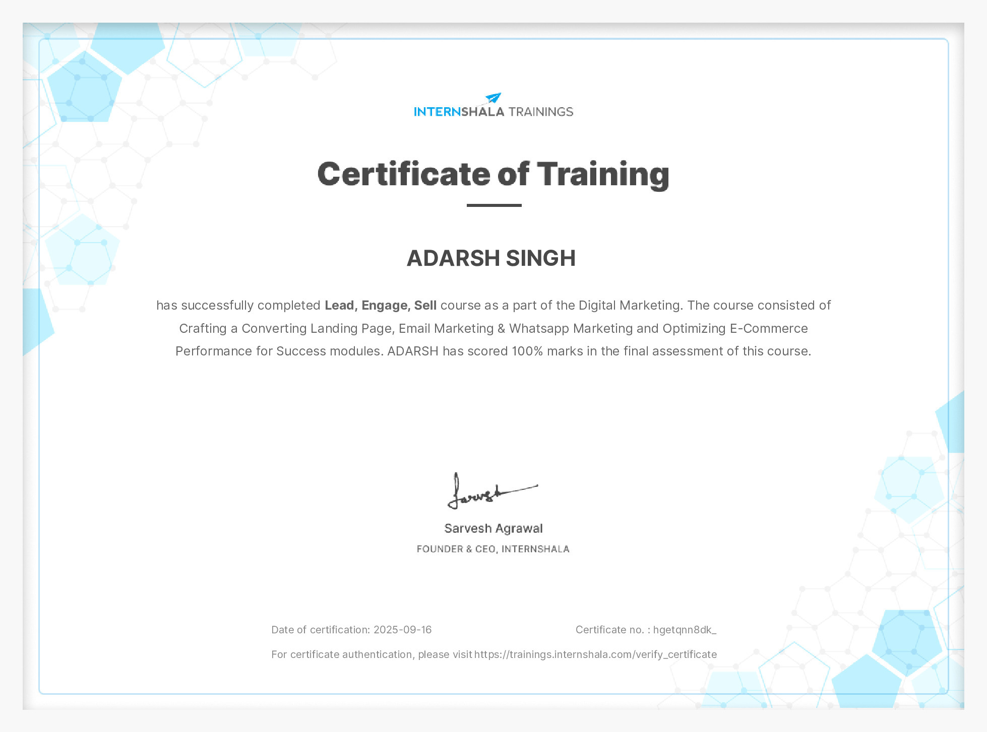 Certificate of completion