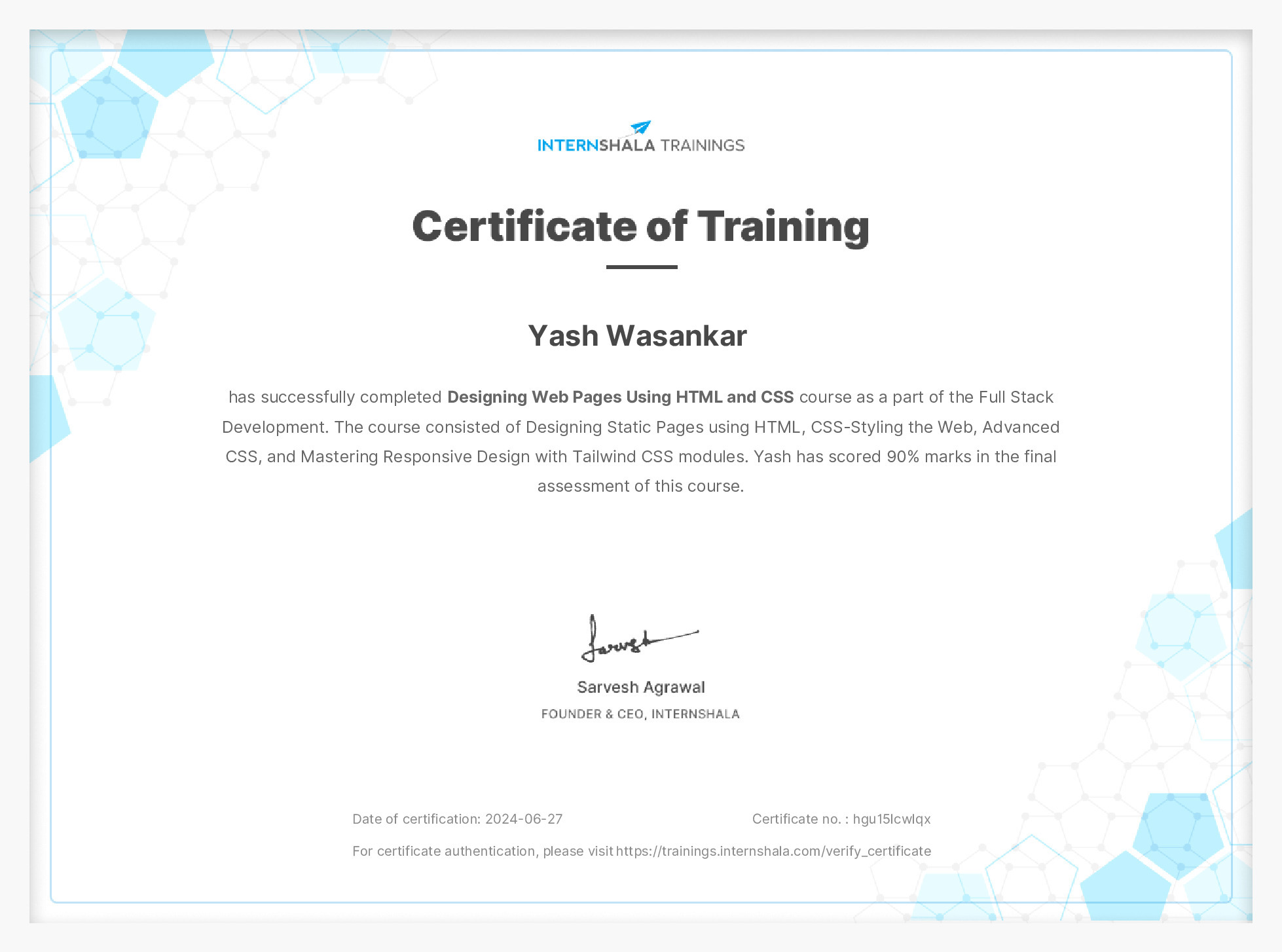 Certificate of completion