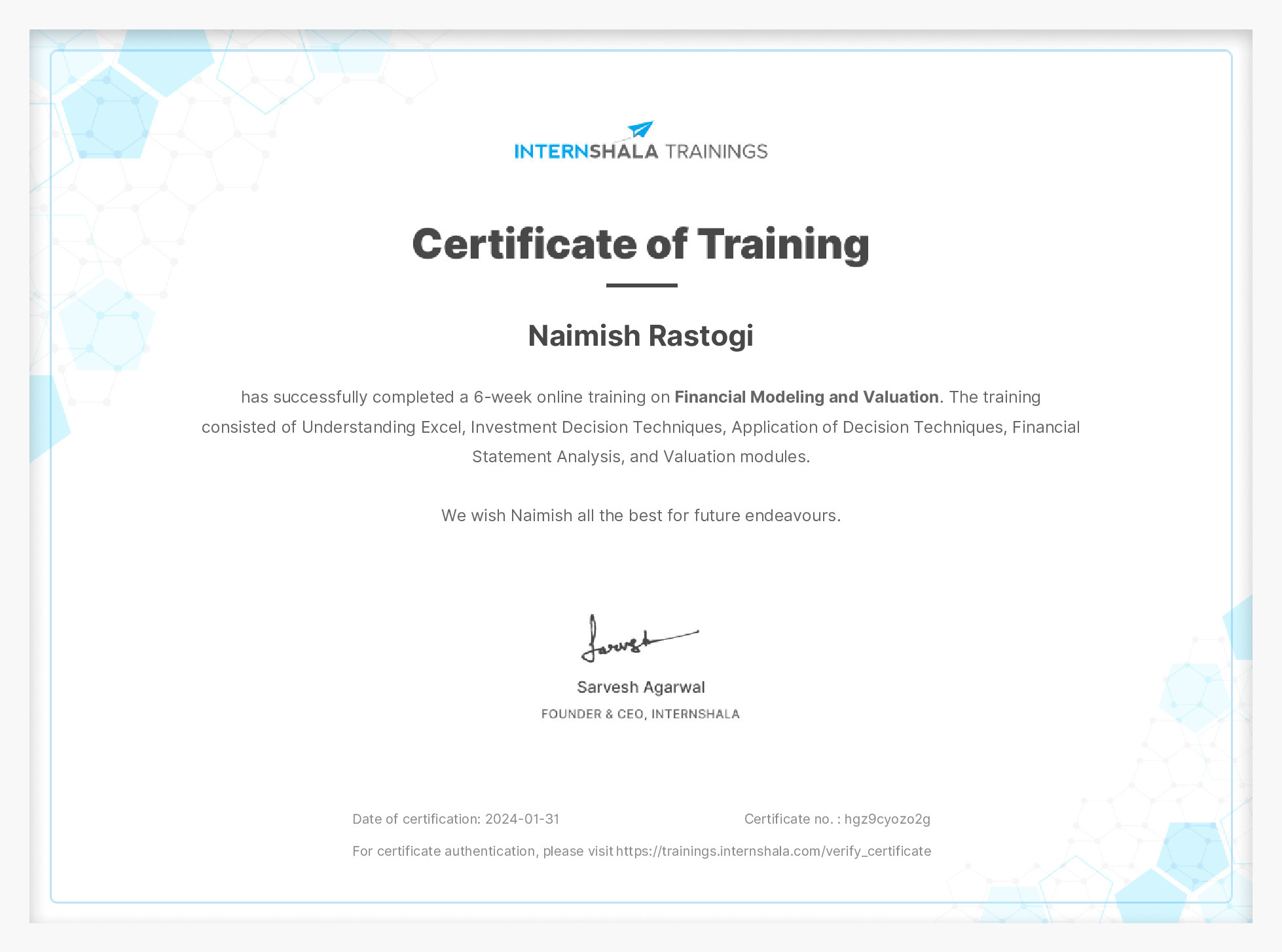 Certificate of completion