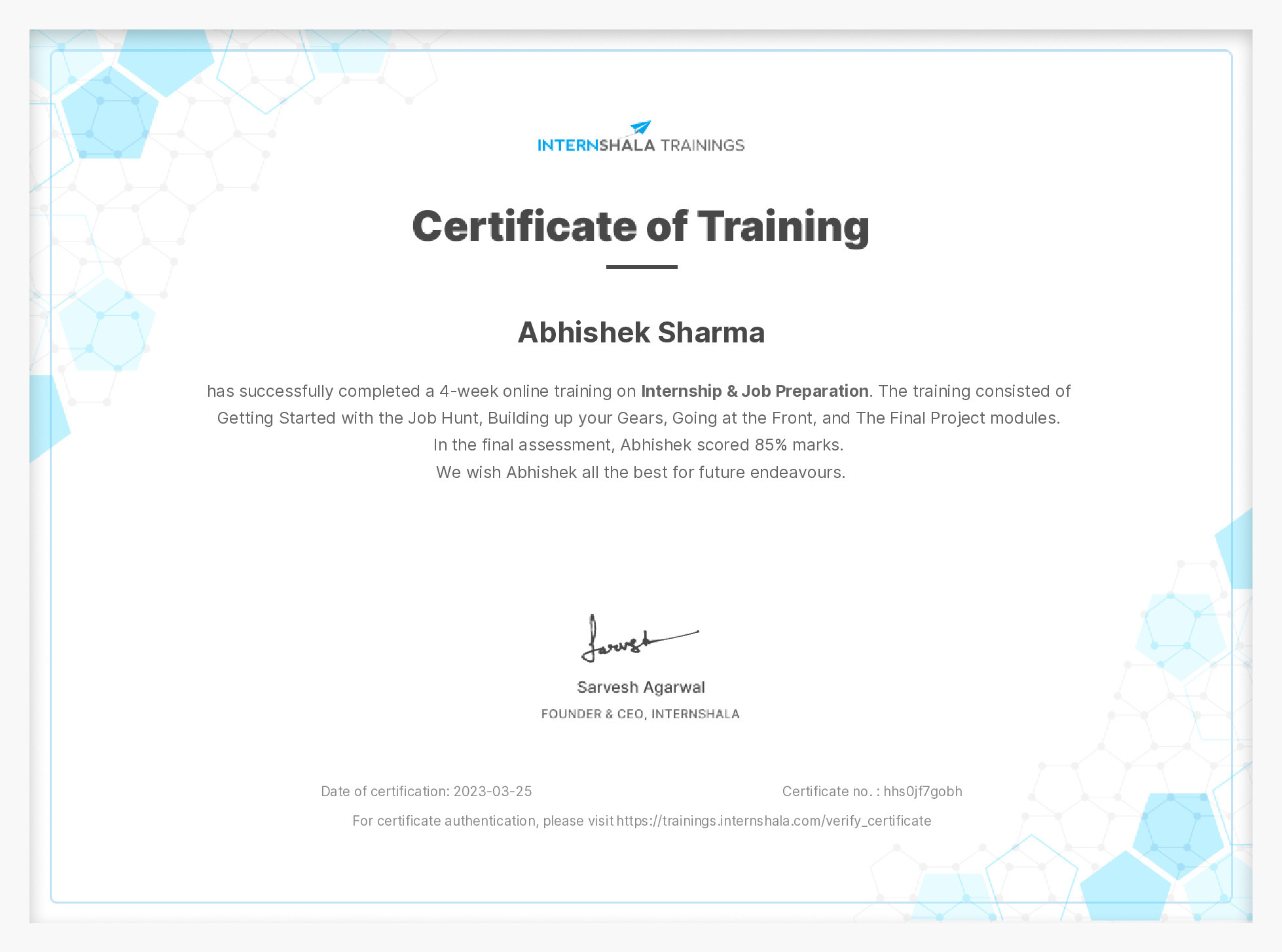 Certificate of completion