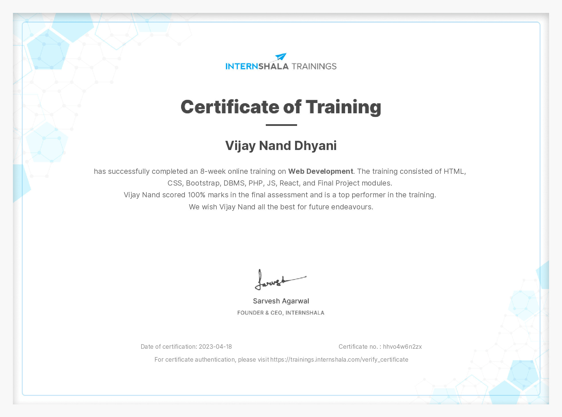 Certificate of completion