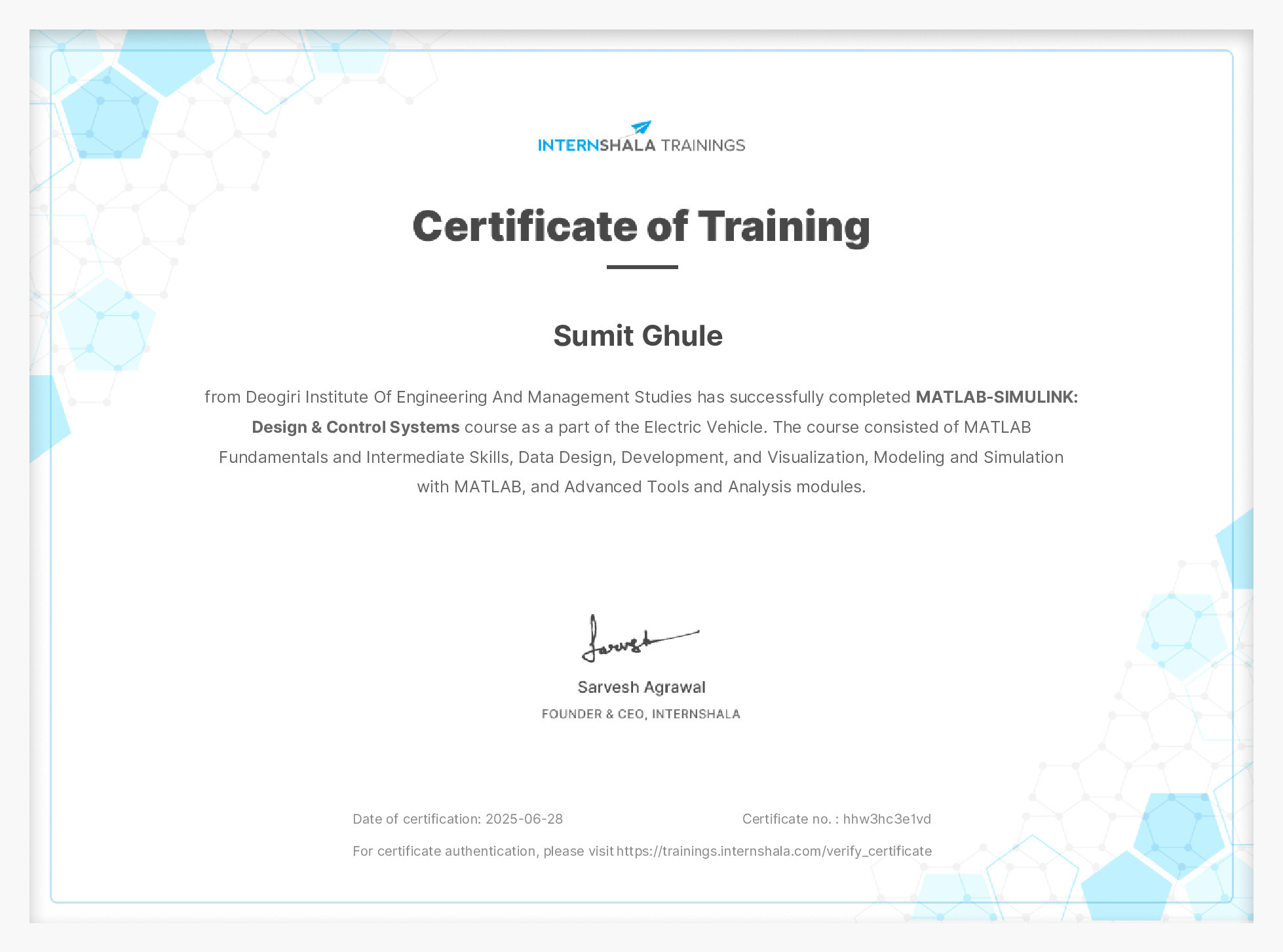 Certificate of completion