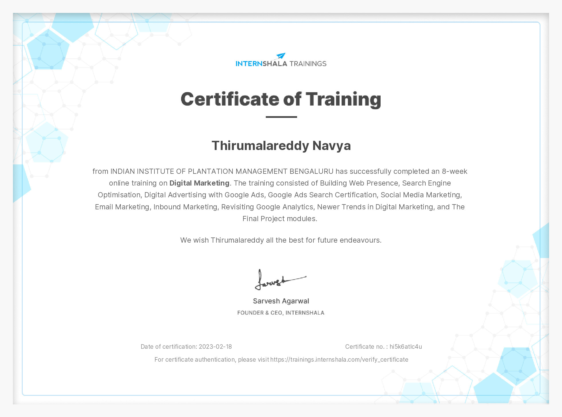 Certificate of completion