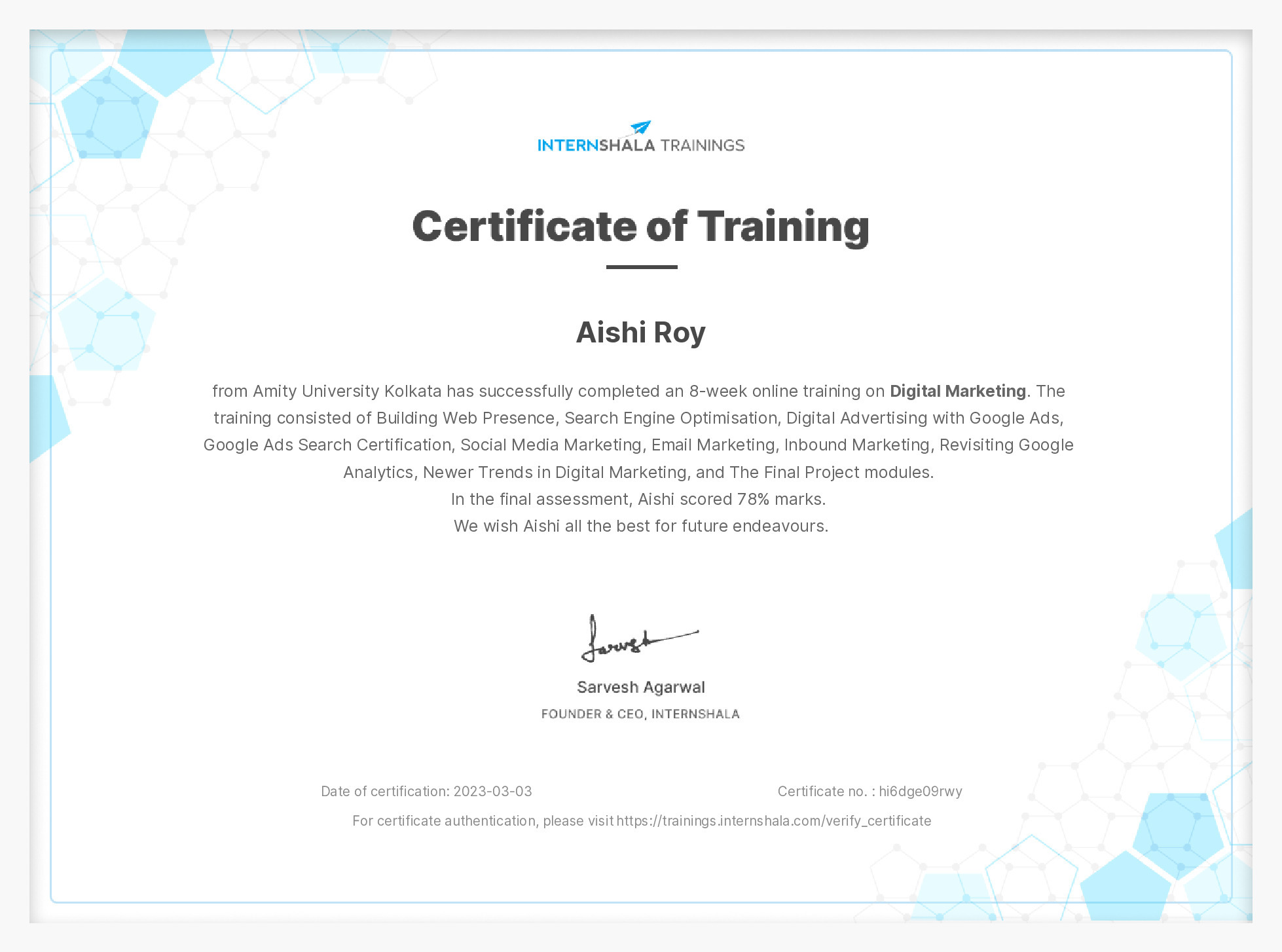 Certificate of completion