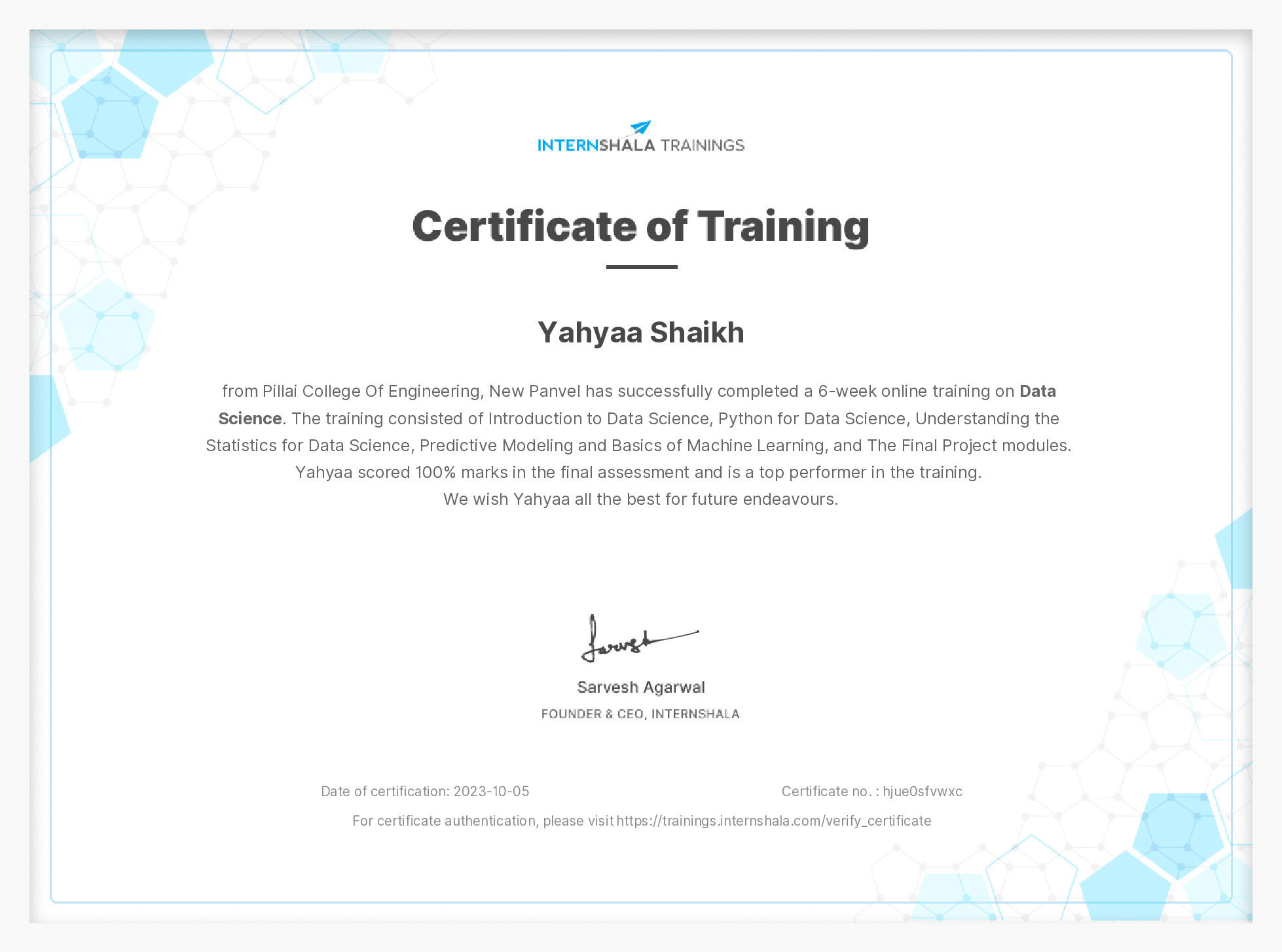 Certificate of completion