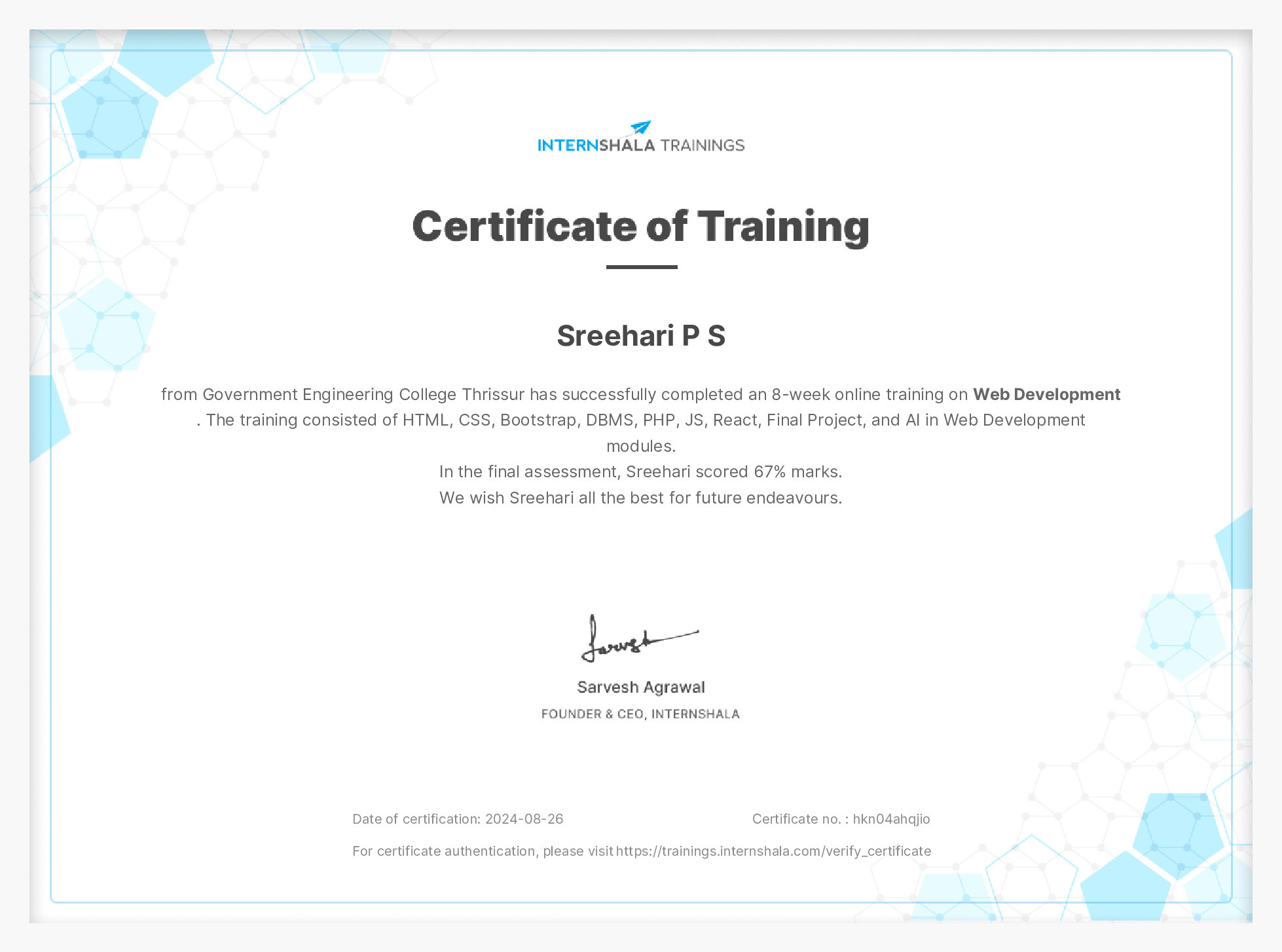 Certificate of completion
