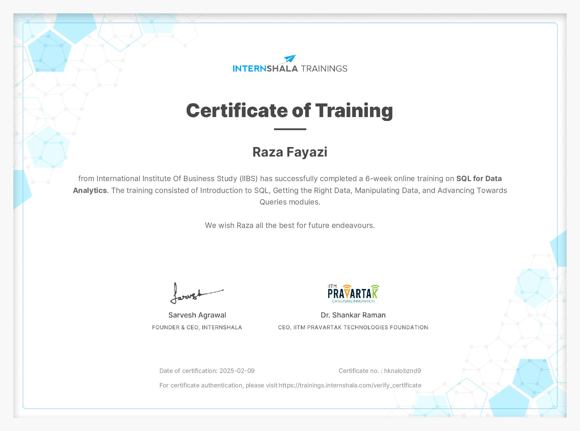 Certificate of completion