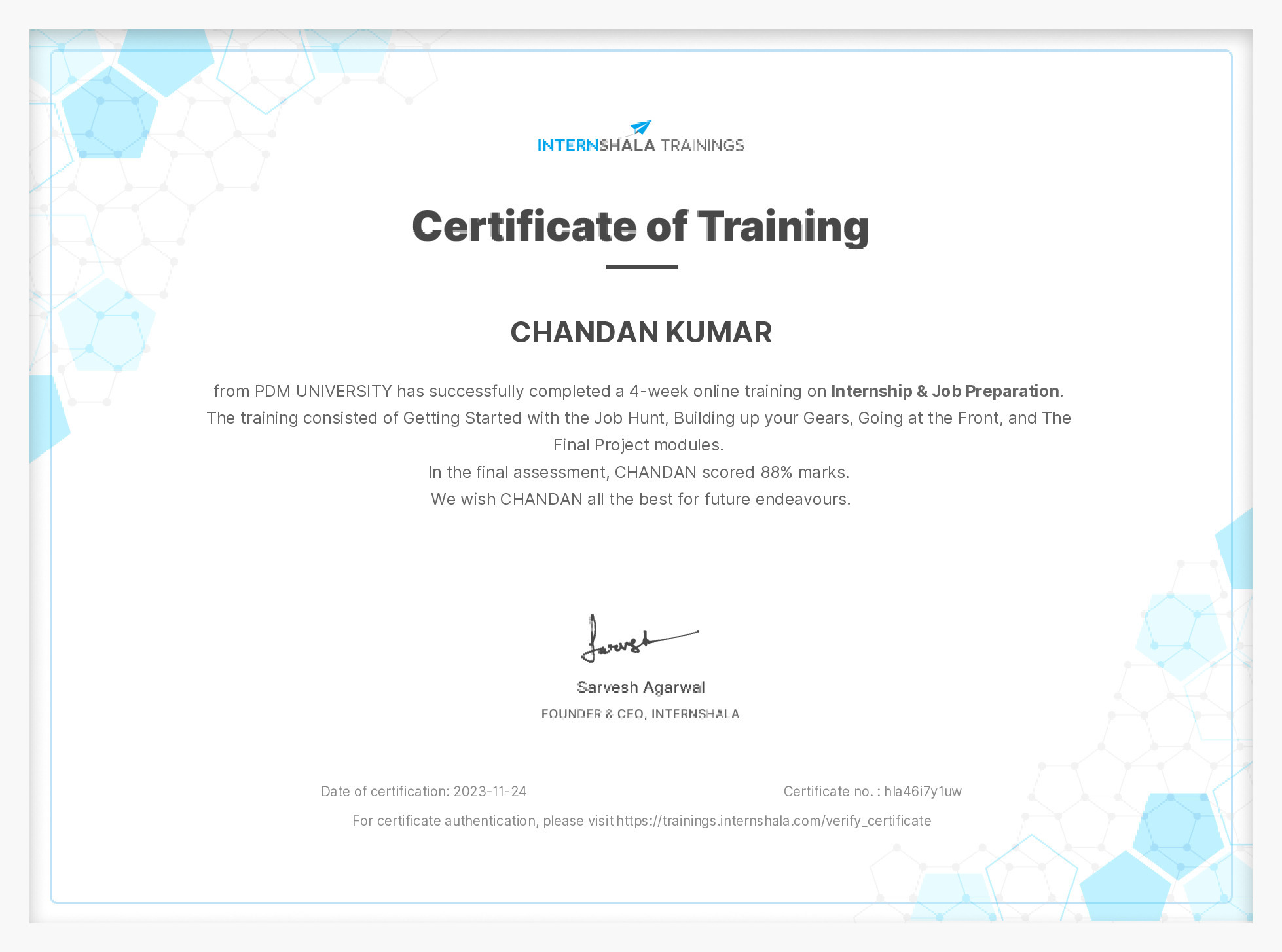 Certificate of completion