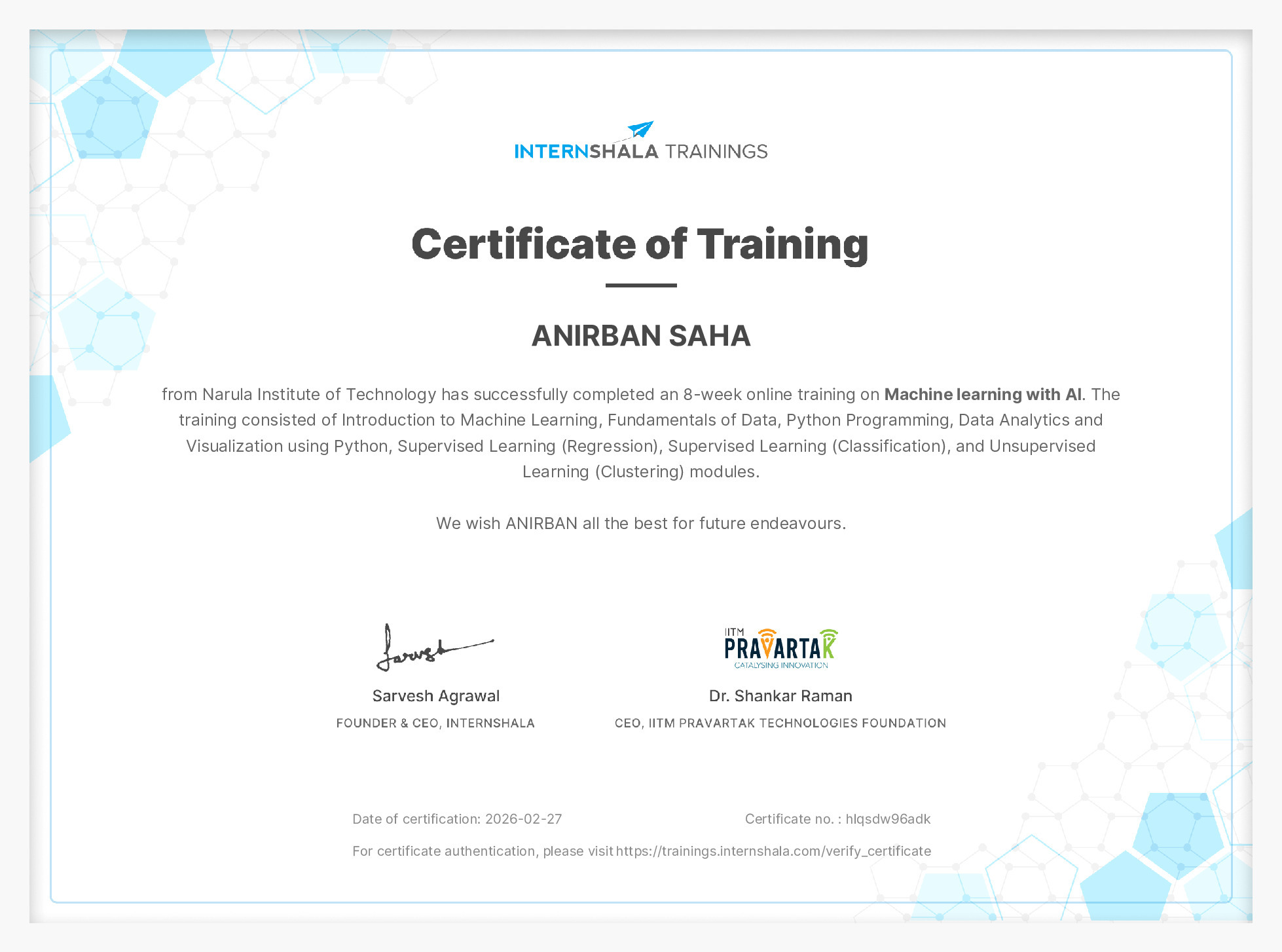 Certificate of completion
