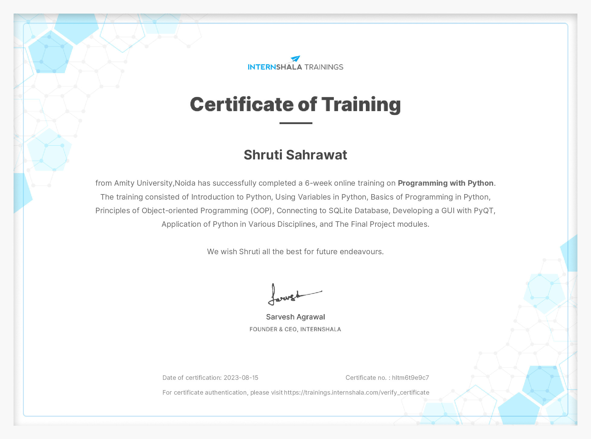 Certificate of completion