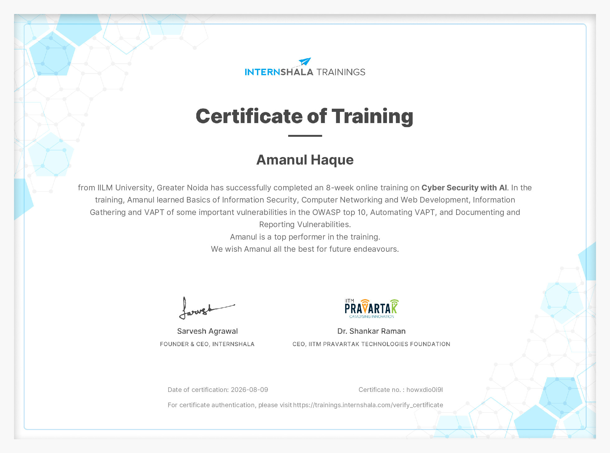 Certificate of completion