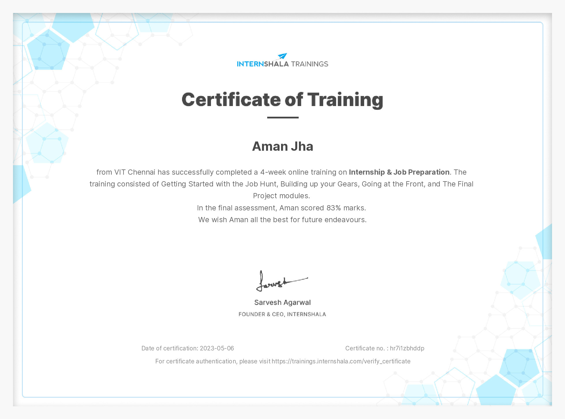 Certificate of completion