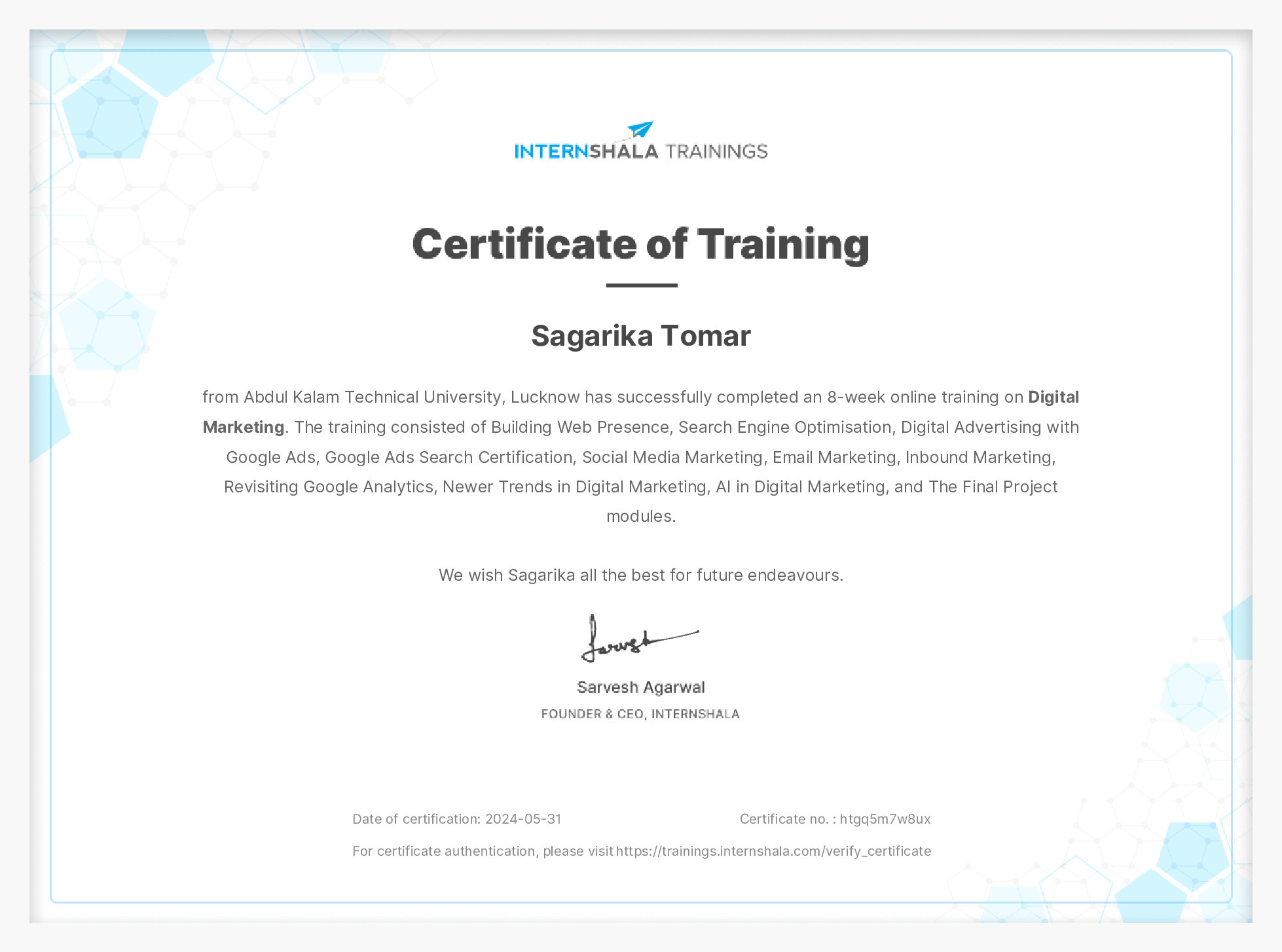 Certificate of completion