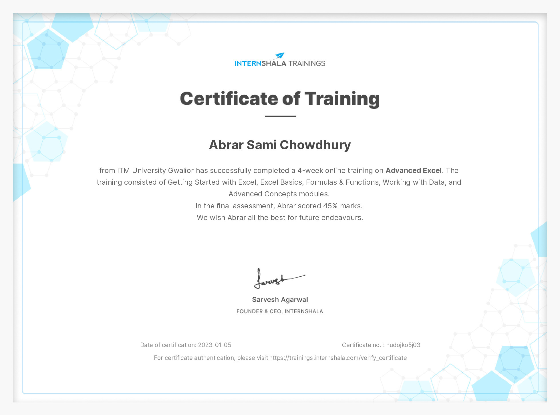 Certificate of completion