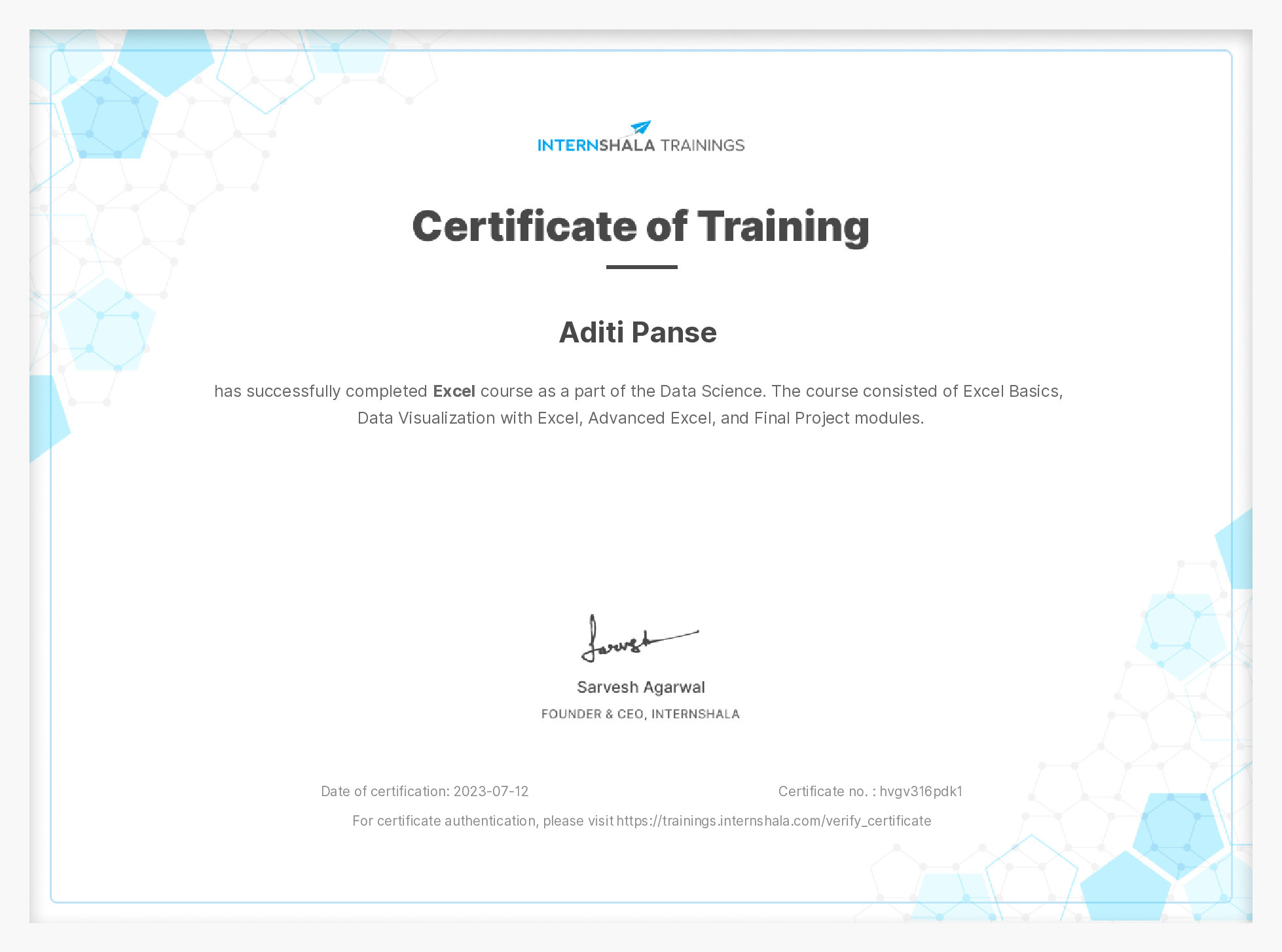 Certificate of completion