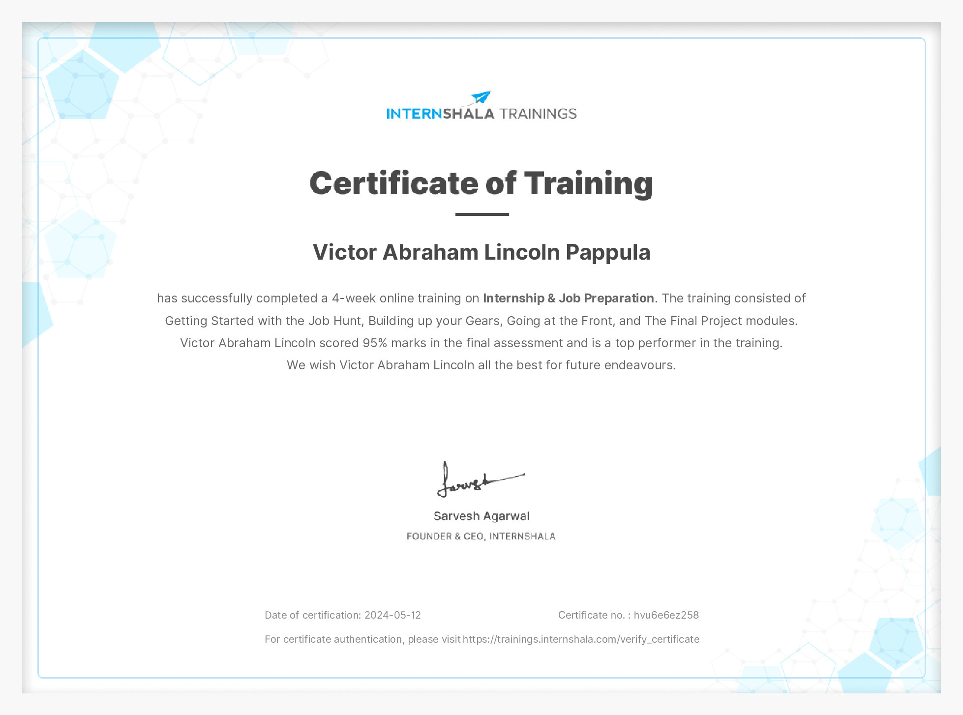 Certificate of completion