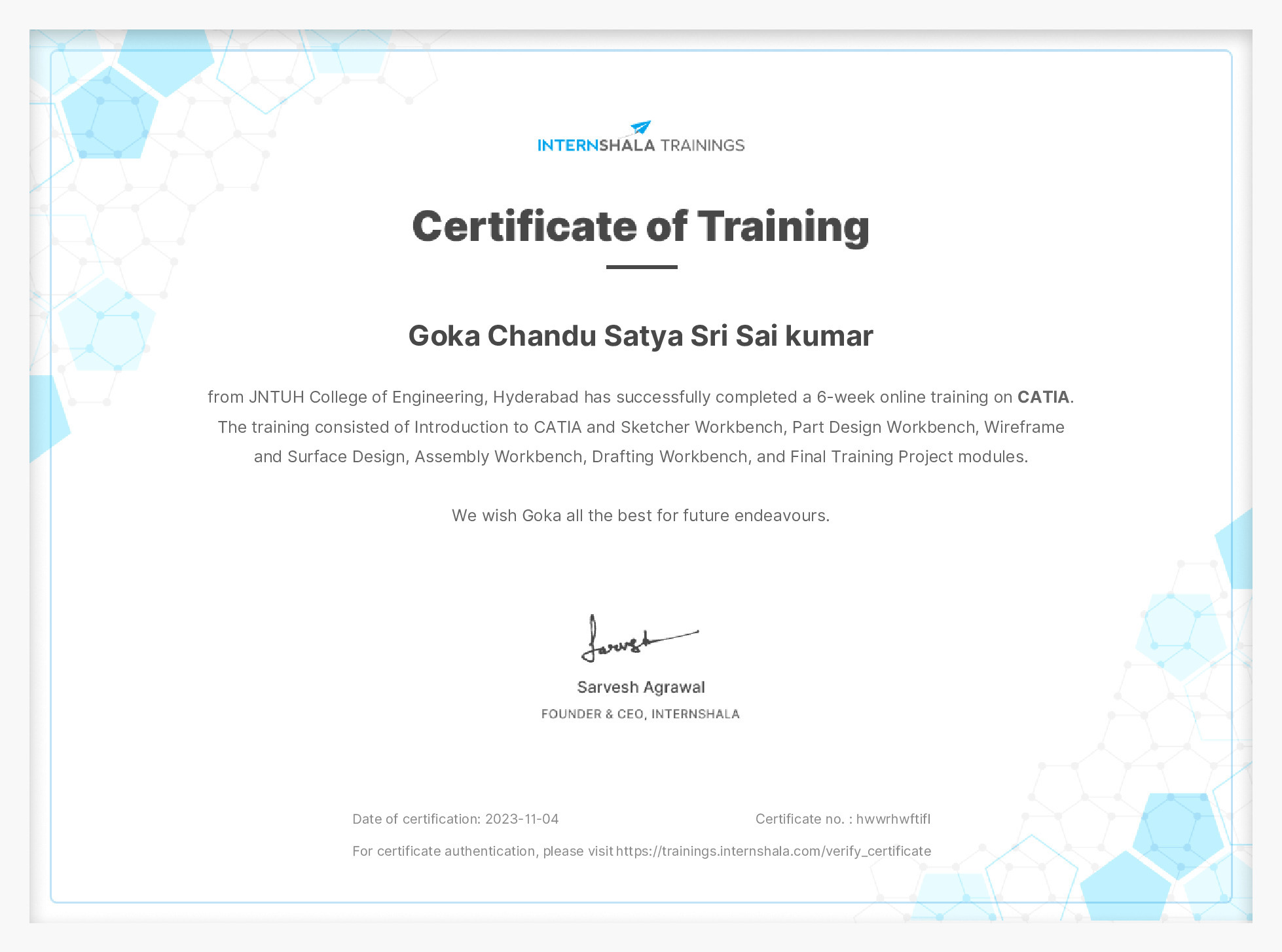 Certificate of completion