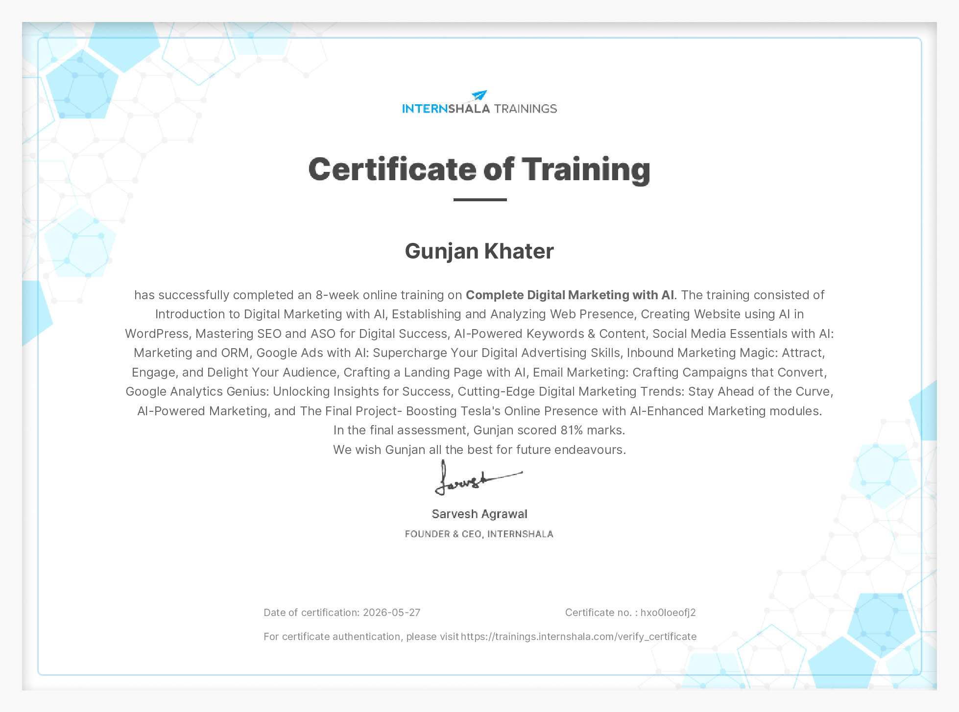Certificate of completion