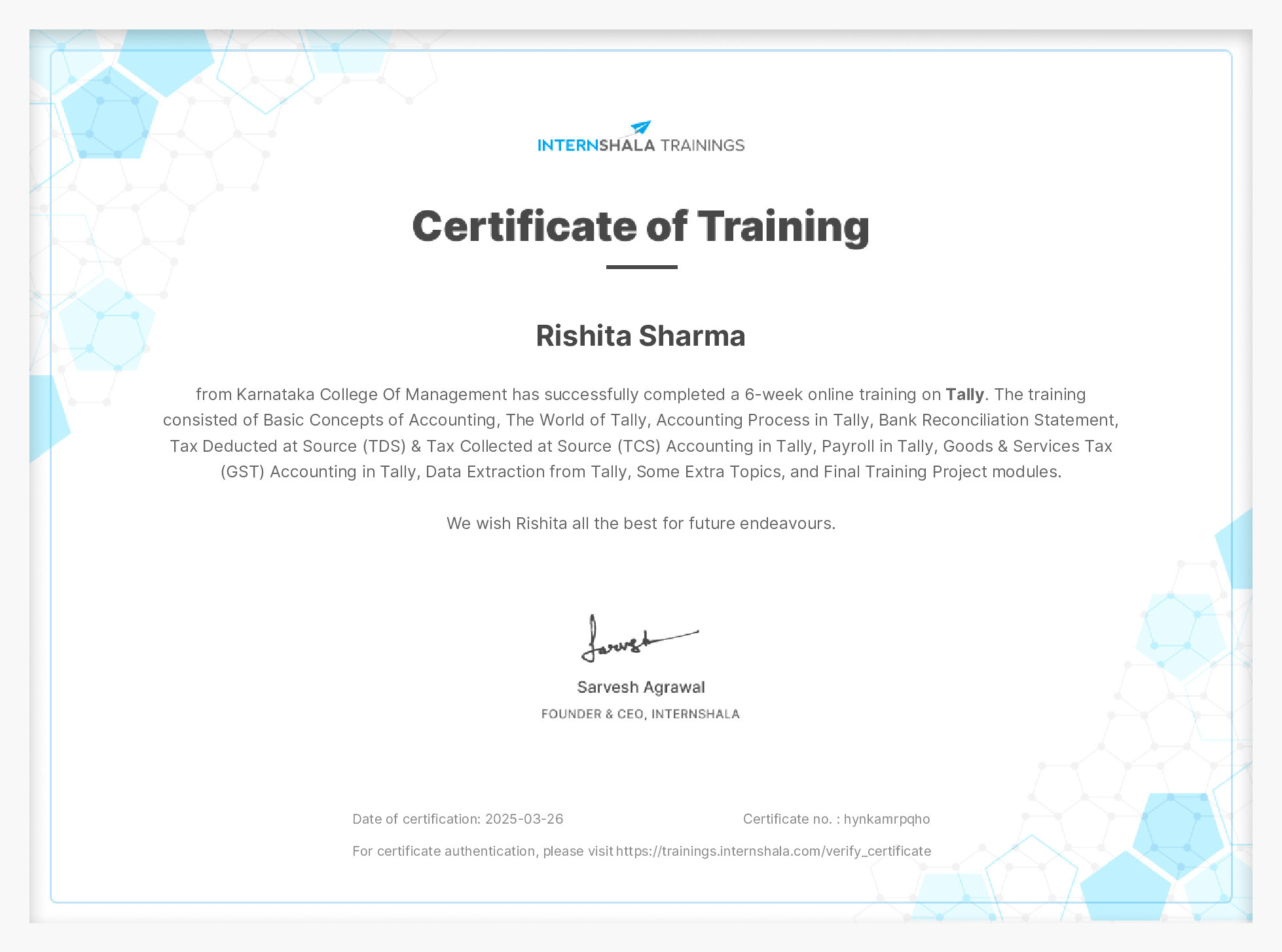 Certificate of completion