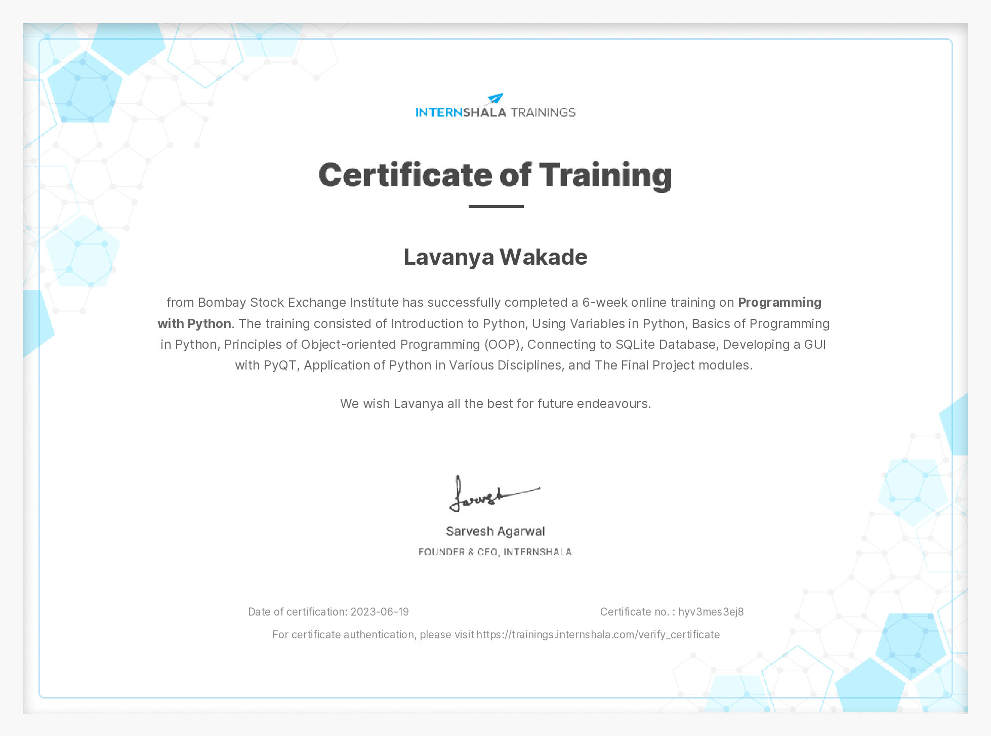 Certificate of completion