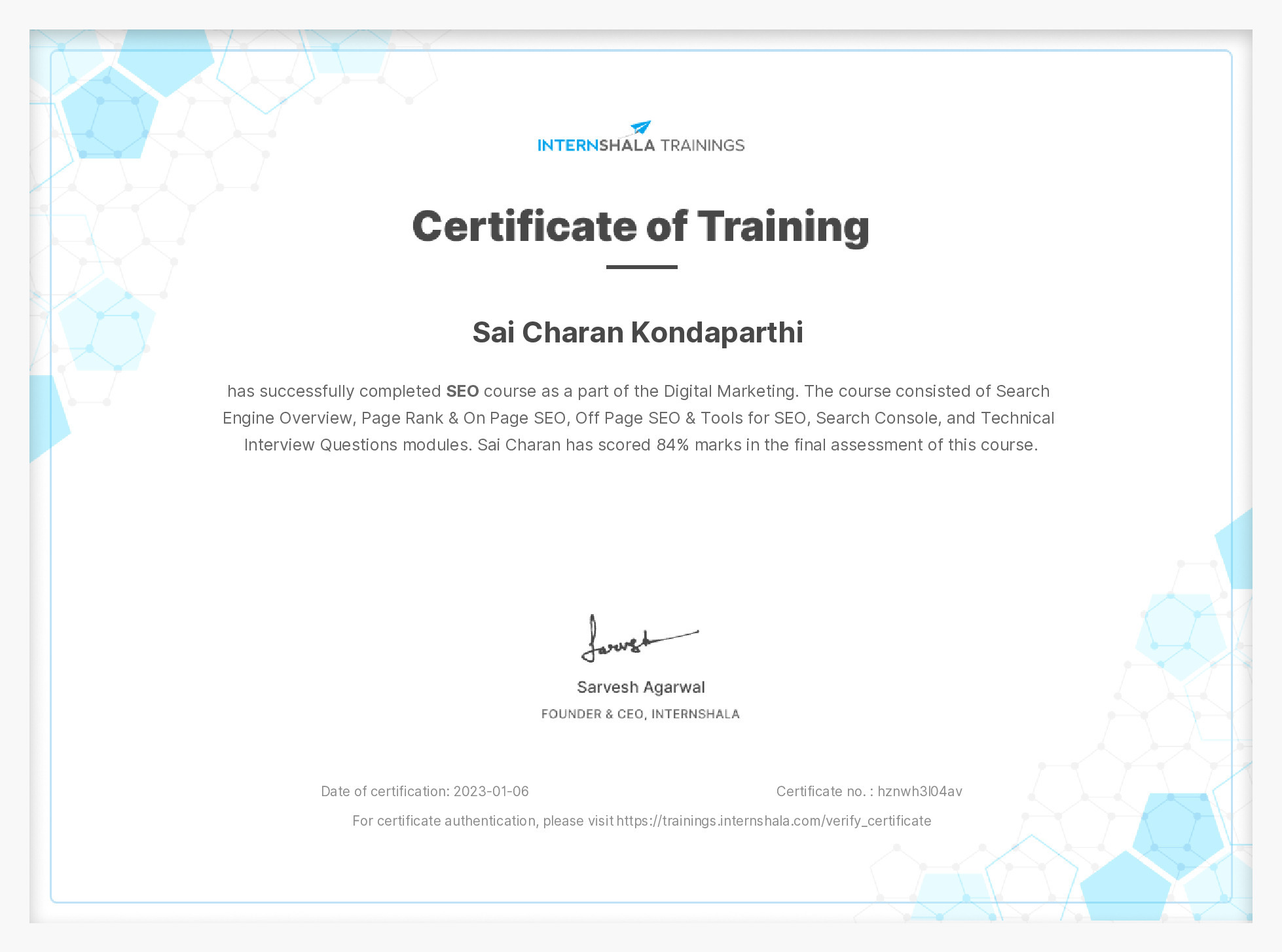 Certificate of completion