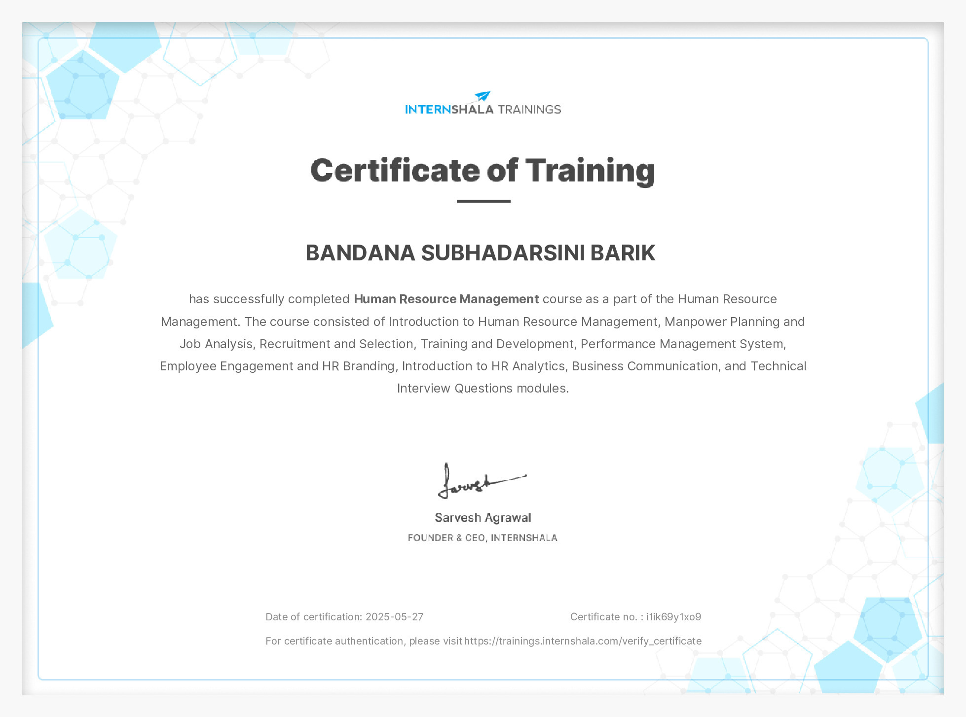 Certificate of completion